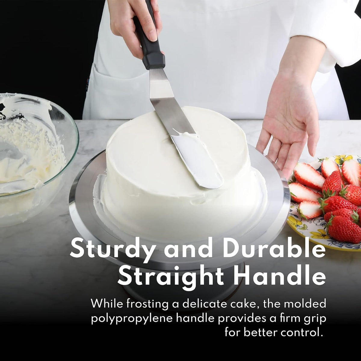 New Star Foodservice Angled Icing Spatula, 14 Inch Blade, 19 Inch Overall, Bakery-Grade Stainless Steel Offset Spatula for Large Cakes