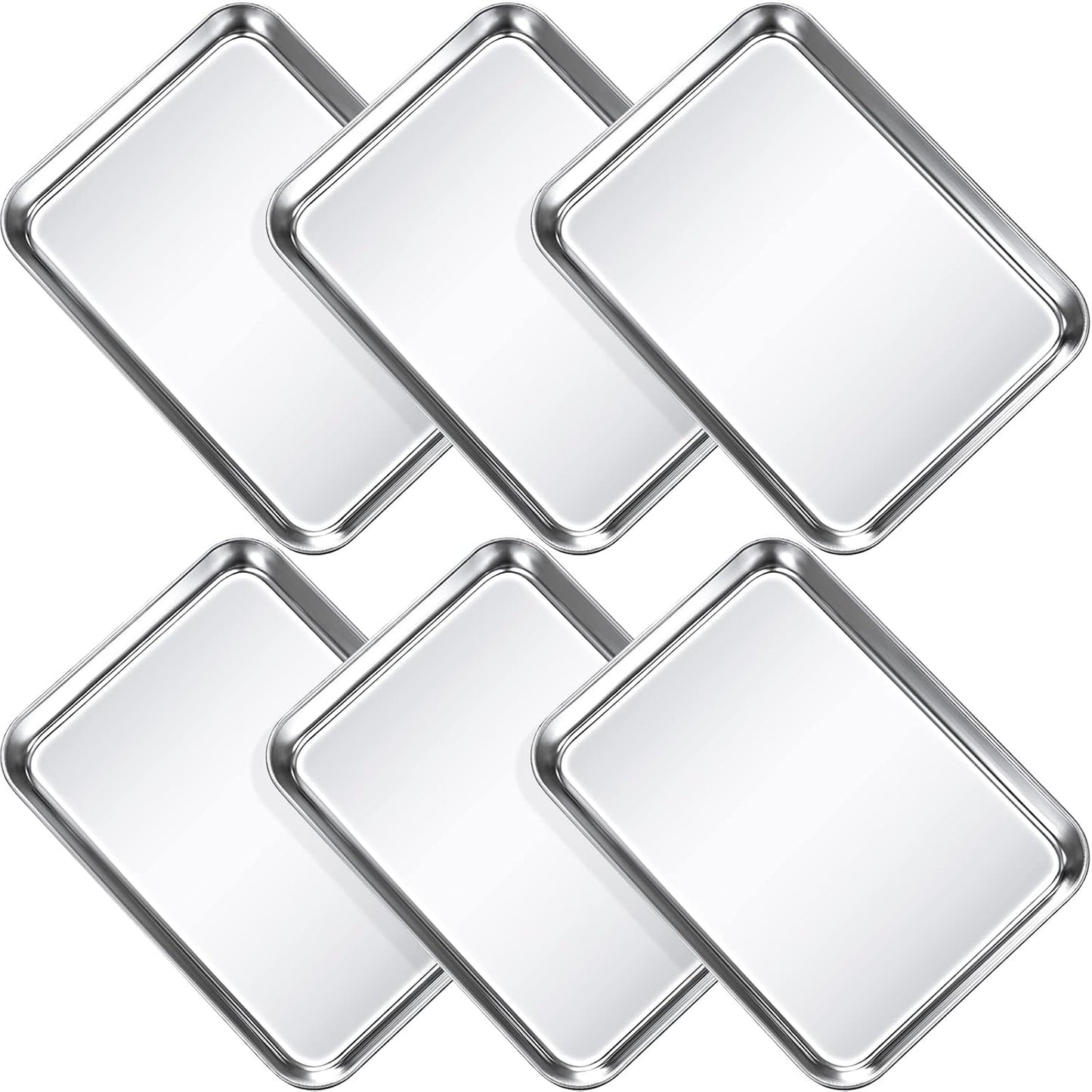 6 Pcs Baking Sheet Pan Set 9 x 6.7 x 1 inches Cookie Sheet Small Toaster Oven Pans Stainless Steel T