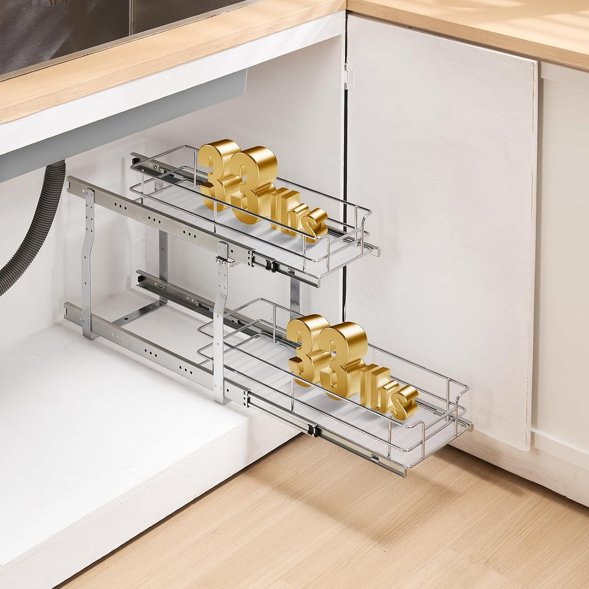 VEVOR Pull Out Cabinet Organizer,8.5" W x 21" D x15.2 HHeavy Duty Slide Out Pantry Shelves, Chrome-Plated Steel Roll Out Drawers for Home, 10" Wx22 Dx19 H Inside Kitchen Cabinet, Bathroom, Under Sink