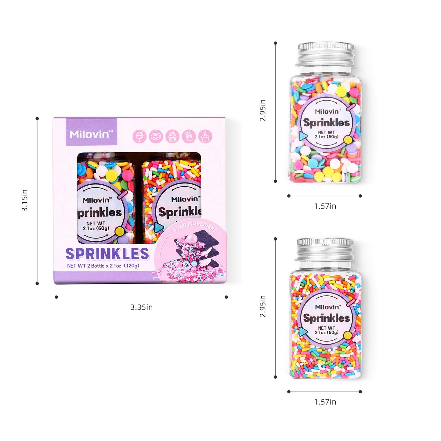 Rainbow Sprinkles, Confetti Sprinkles, Round Sprinkles, Rainbow Sprinkles for Cake Decorating, Chocolate, Cupcake, Candy Sprinkles, and Ice Cream Toppings. (120g/4.2oz)