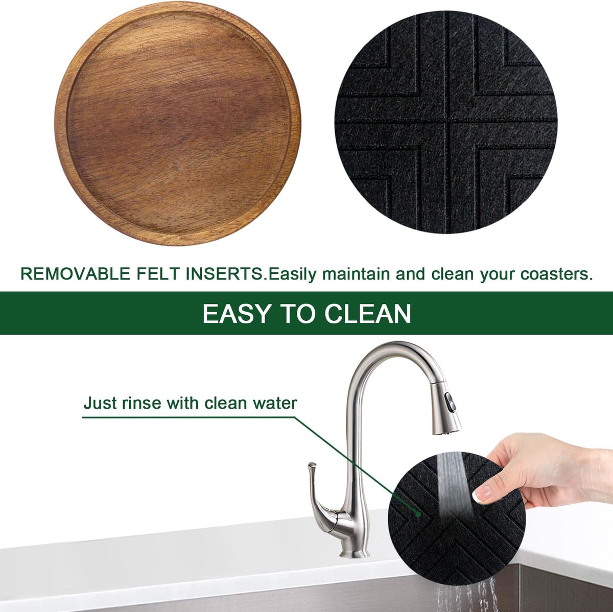 Coasters for Drinks Absorbent 5 Pack, Coasters for Coffee Table with Holder, Non-Slip, Non-Stick, Suit for Kinds of Cups 4.3 inch Black