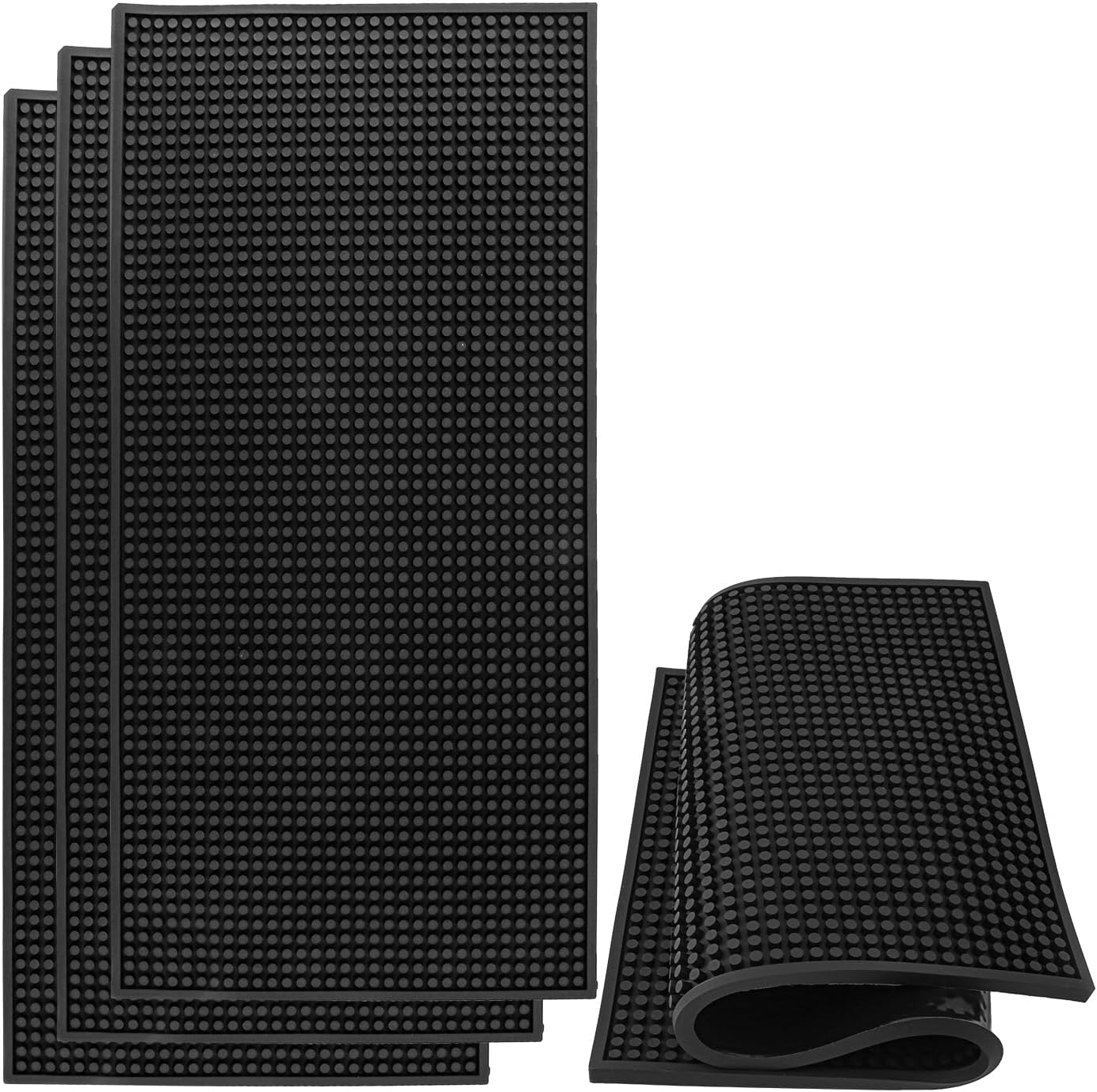 4 Pack 12 x 24 Inch Black Coffee Bar Mats, Rubber Bar Mat, Anti-Slip Bar Spill Mat for Countertop, B
