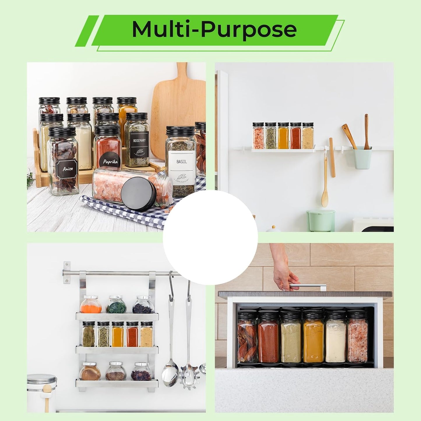 CycleMore 36 Pack 4oz Glass Spice Jars with Black Metal Caps & Shaker Lid