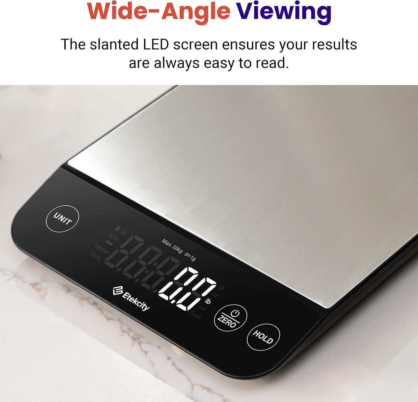 Etekcity 22lb Food Kitchen Scale, USB Rechargeable, IPX6 Waterproof