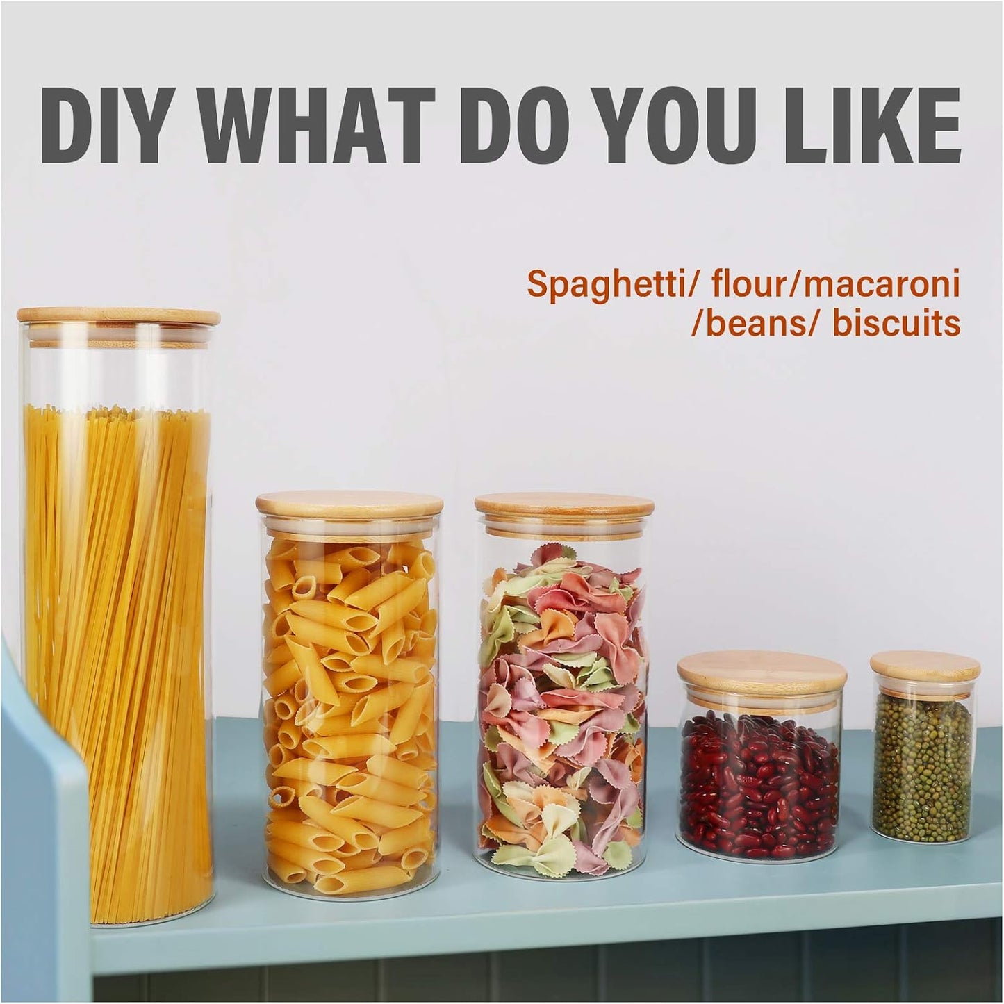 DHSBTLS 10 Pack 14 oz Glass Jars with Airtight Bamboo Lids for Kitchen