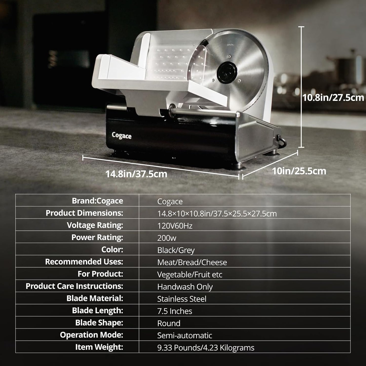 Electric Meat Slicer with Three 7.5" Blade Designs, 200W