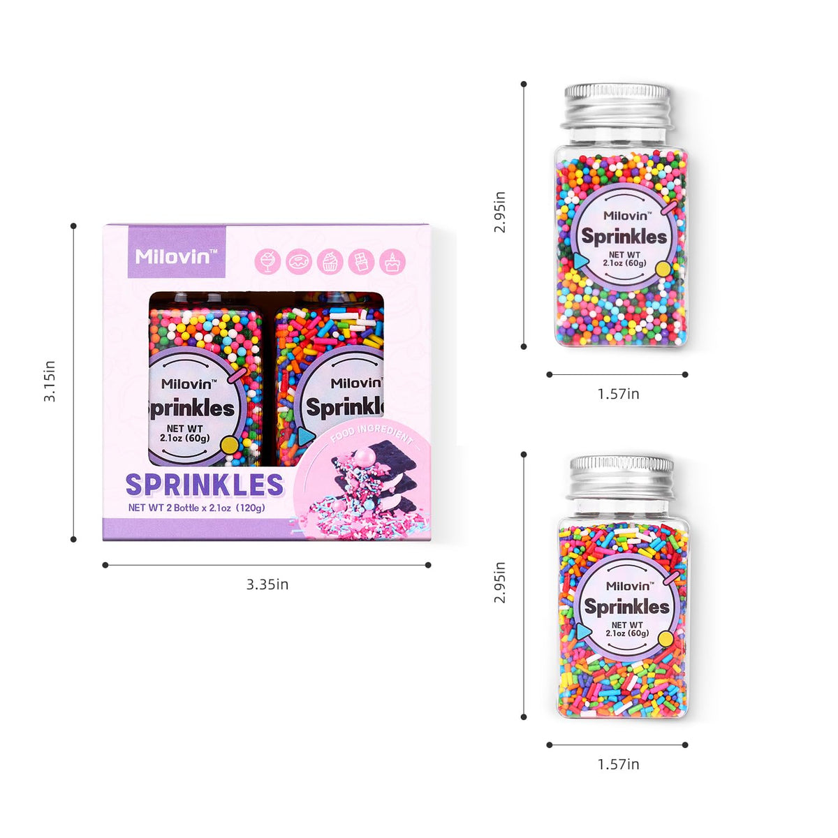 Rainbow Sprinkles, Confetti Sprinkles Bulk, Rainbow Sprinkles for Cake Decorating, Chocolate, Cupcake, Baking Sprinkles, and Ice Cream Toppings. (120g/4.2oz)