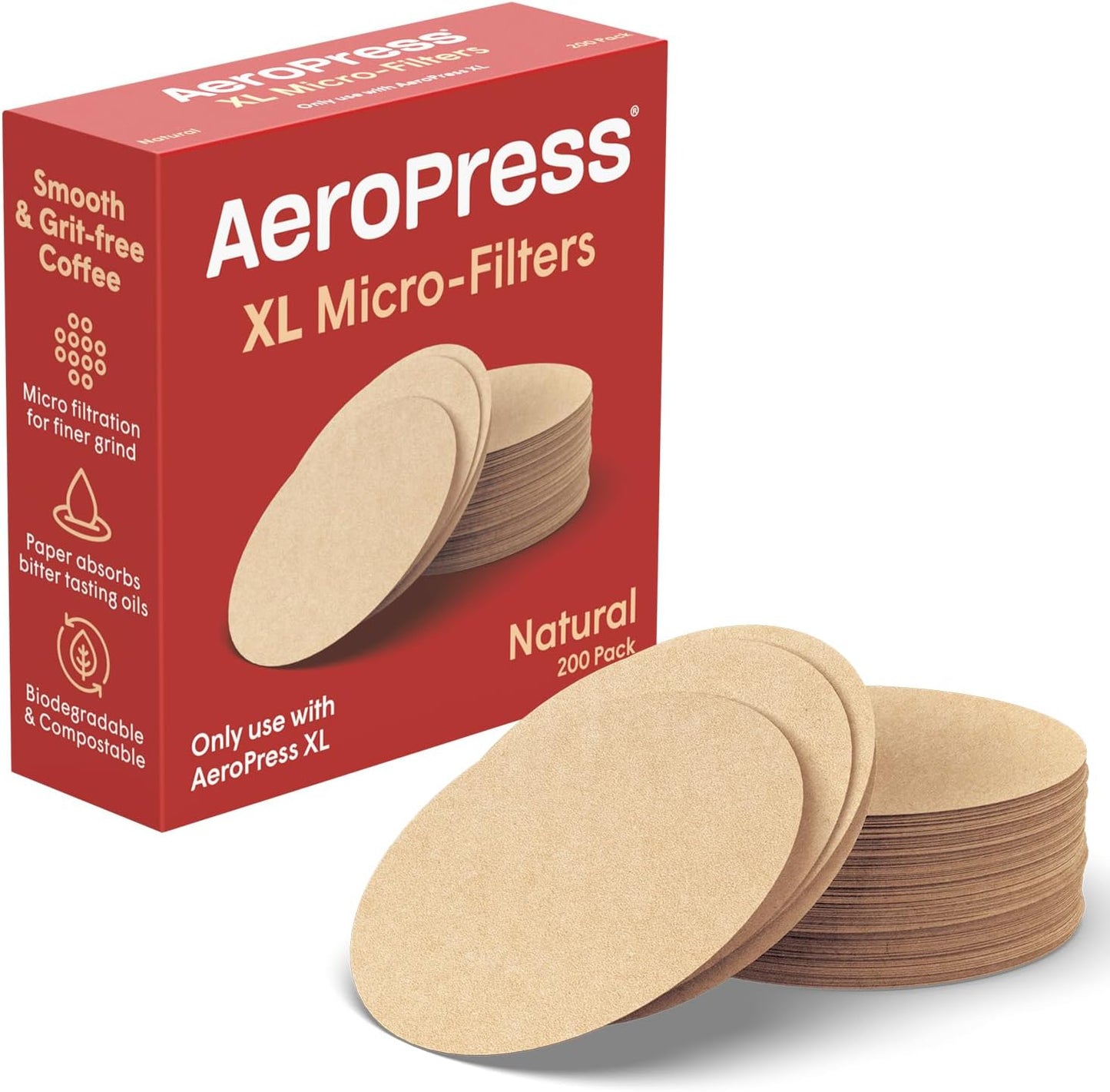 AeroPress XL Natural Paper Microfilters, AeroPress Coffee Filters, Unbleached Round Paper Filters fo