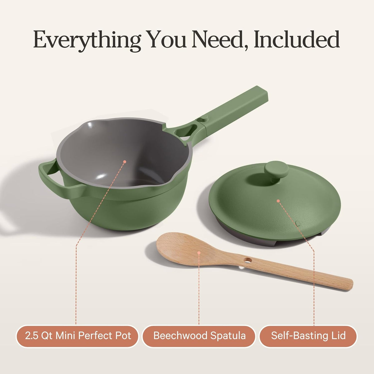 Our Place Perfect Pot - Mini 2.5 Qt Nonstick Ceramic Sauce Pan with Lid | Versatile Cookware for Stovetop and Oven | Steam, Bake, Braise, Roast | PTFE and PFOA-Free | Toxin-Free, Easy to Clean | Sage