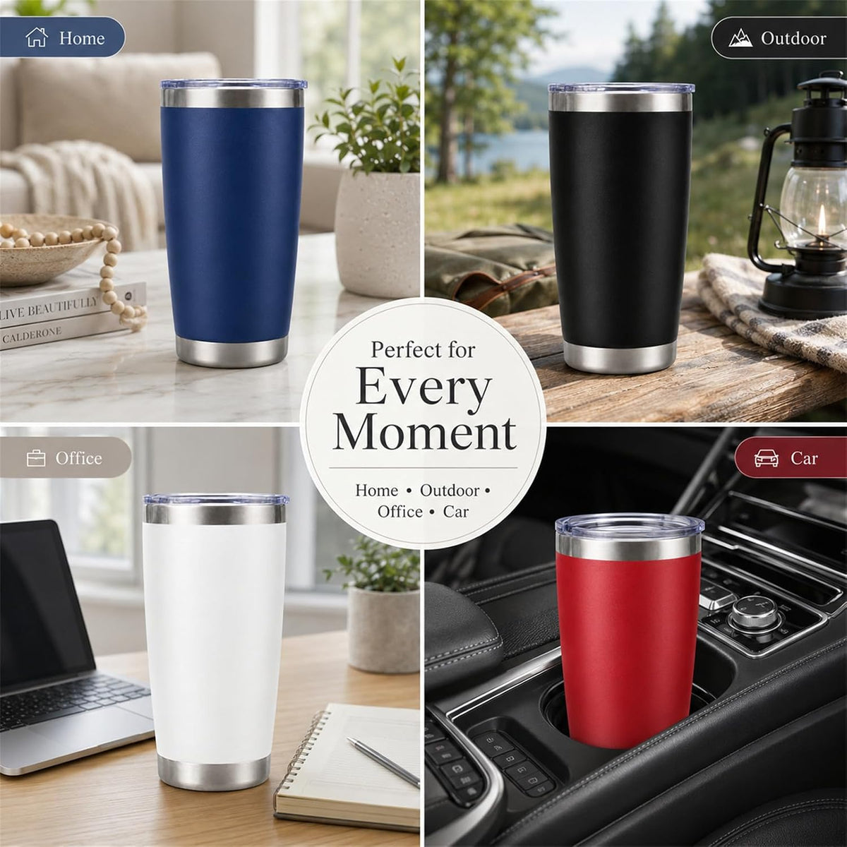 Pandance 20oz Stainless Steel Insulated Tumblers Bulk, Black, 8 Pack | Double Wall Vacuum Travel Mug, BPA Lid, Straight & Curved Straws+Brush, Hot & Cold Drinks, Individually Package, Bulk