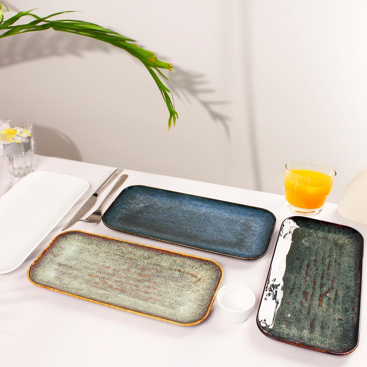 Porcelain Dinner Plates, Serving platters for entertaining, for Fruit, cheese, snack, Bread, cupcake, Salad - Scratch Resistant durable, Microwave, Dishwasher Safe, four colors 4 PCS