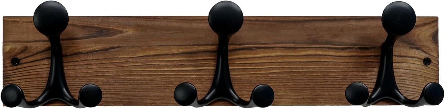 SKOLOO 17-Inch Wood Coat Rack Wall Mount with 3 Triple Hooks - Ideal for Family Entrances, Classroom