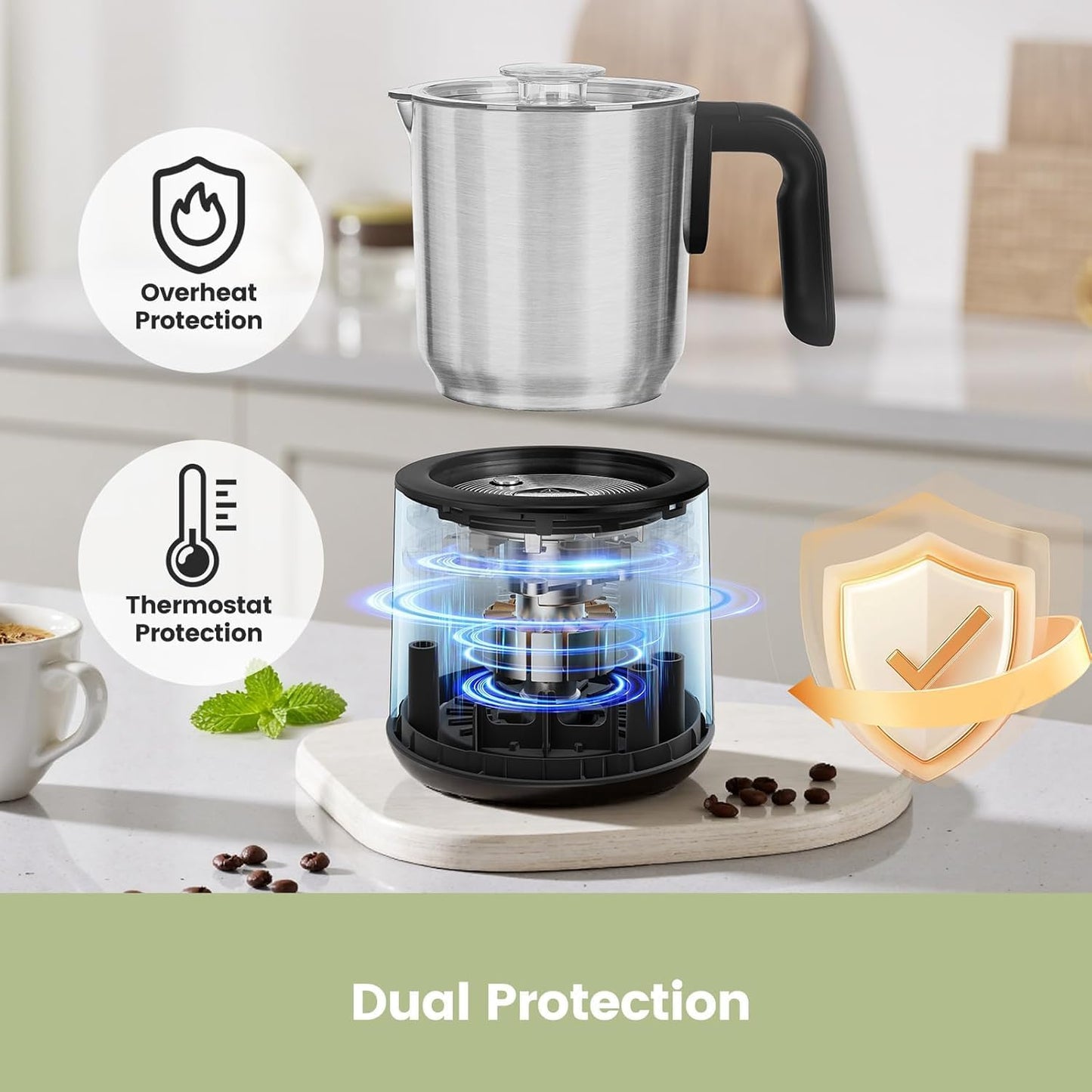 Gevi Milk Frother,5 in 1 Stainless Steel Professional Milk Steamer,Easy to Clean Hot Chocolate Maker,for Hot and Cold Milk Frother for Latte,Macchiato,Cappuccino and Hot Chocolate