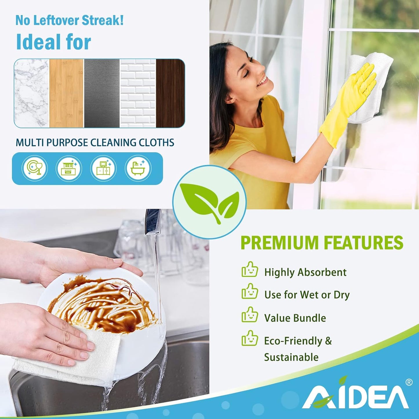 AIDEA White Microfiber Cleaning Cloth 50PK, Absorbent Cleaning Rags 12"x12"