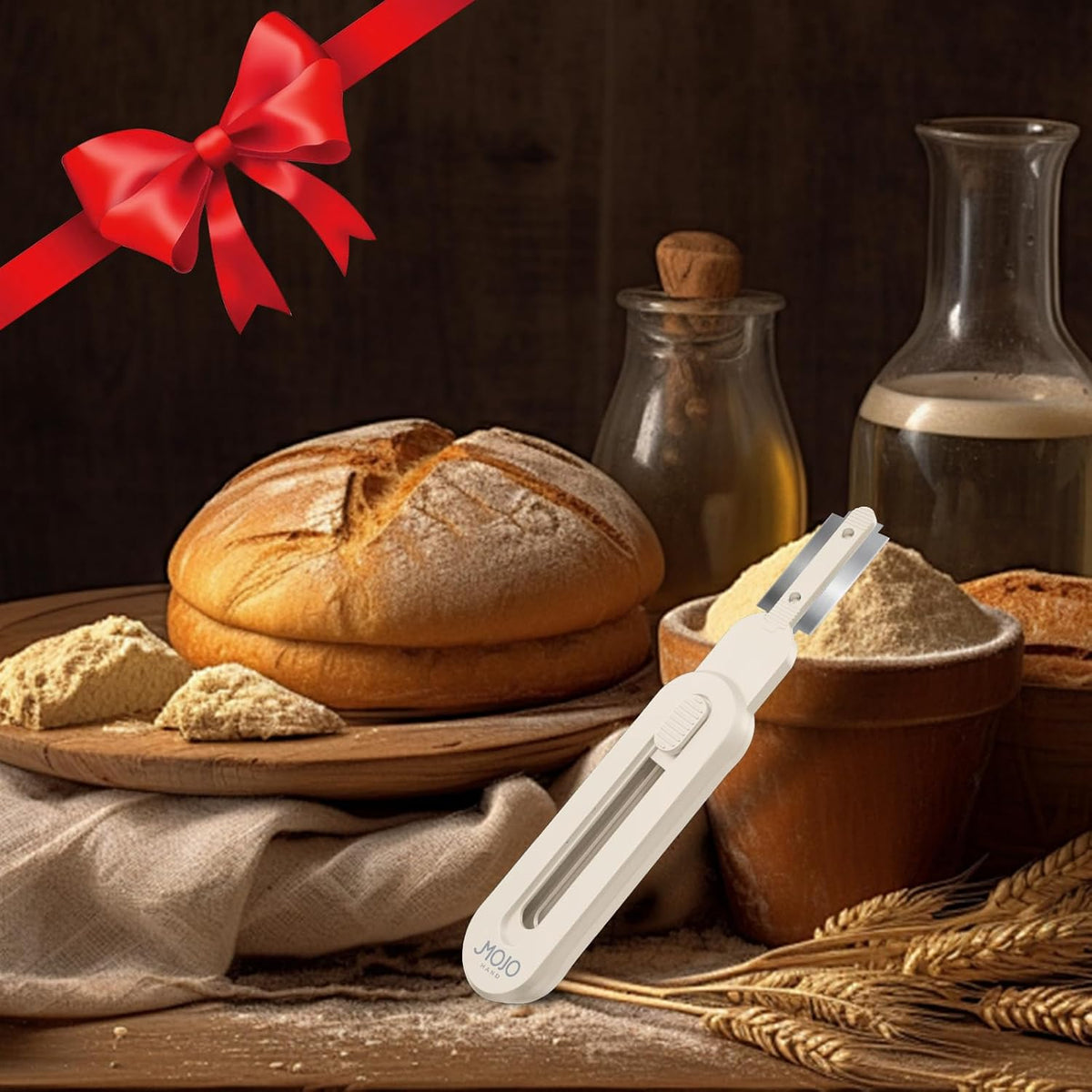 MOJOHAND Bread Lame Dough Scoring Tool, Retractable Blade, Off-White | Anti-slip grip for precise dough scoring, long blade retracts safely, reusable, for artisan bread, easy swap