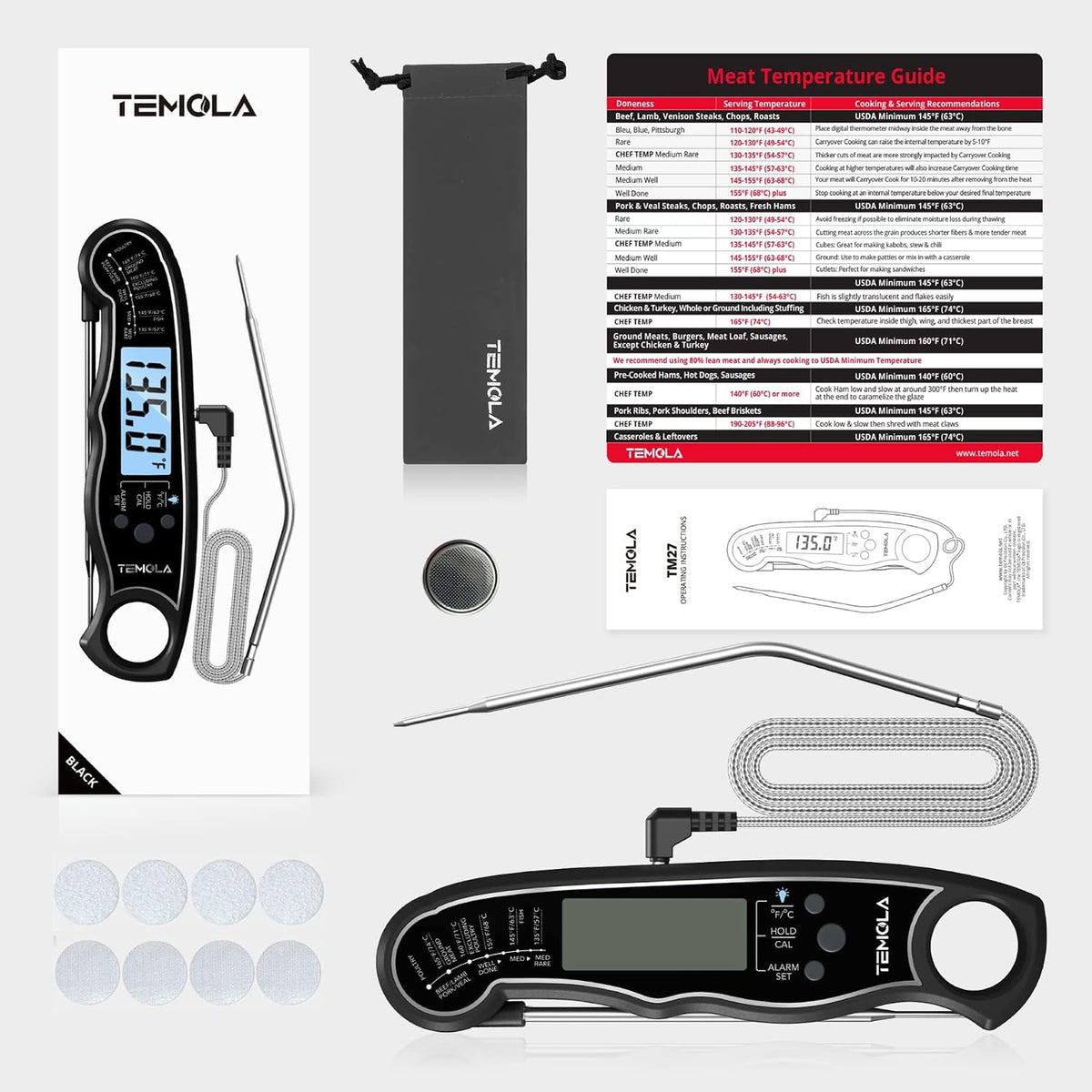 Meat Thermometer, Instant Read Food Thermometer for Cooking, Digital Food Thermometer with LCD Backlight for Candy Fry Grill BBQ Liquids, Kitchen Oven Safe Dual Probe 2 in 1 Thermometer | Digital Food LCD Backlight for Candy Fry Grill BBQ Liquids, Kitchen
