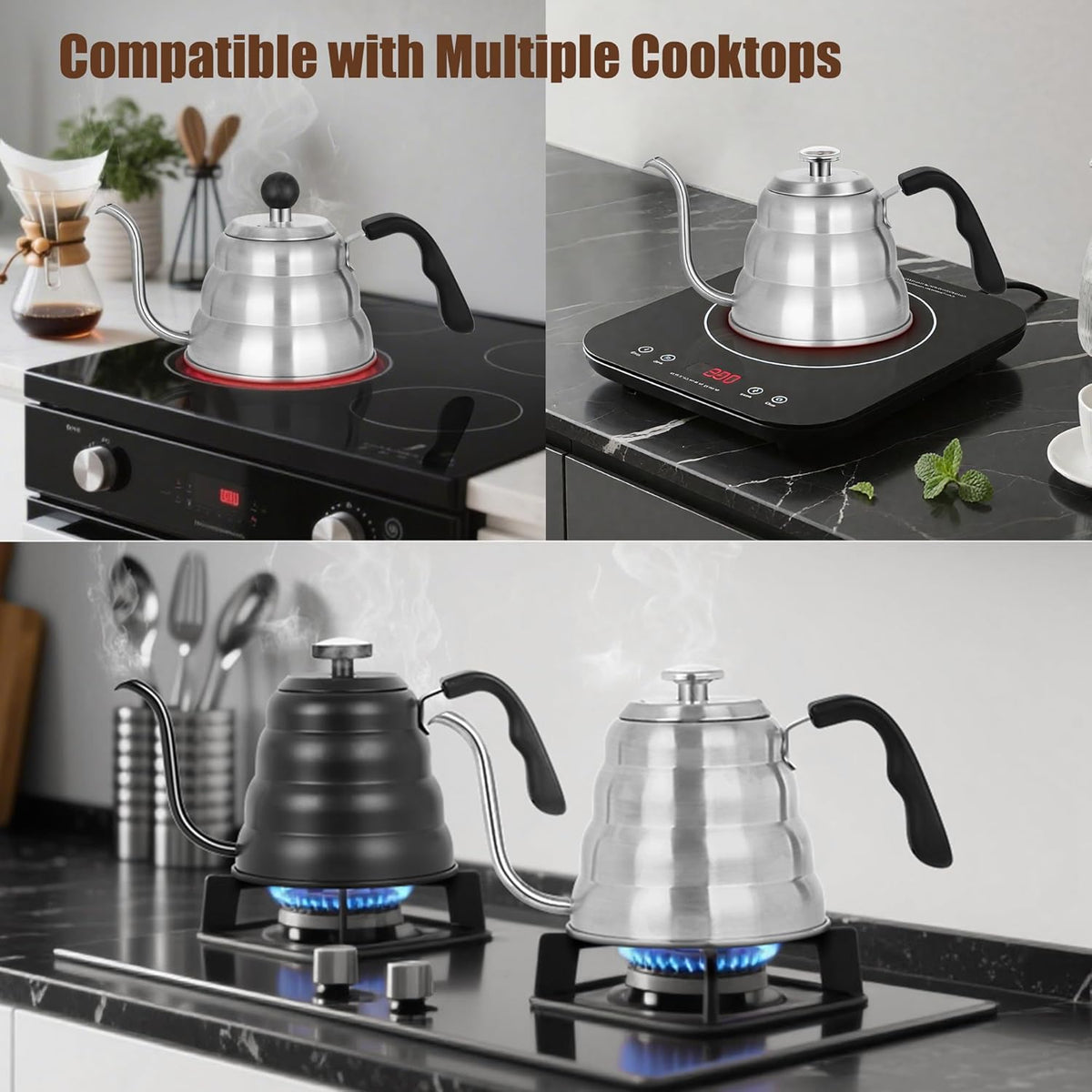 Tea Kettle for Stove Top,Without Thermometer,Silver Manual Drip Coffee Pour Over Kettle,28 oz