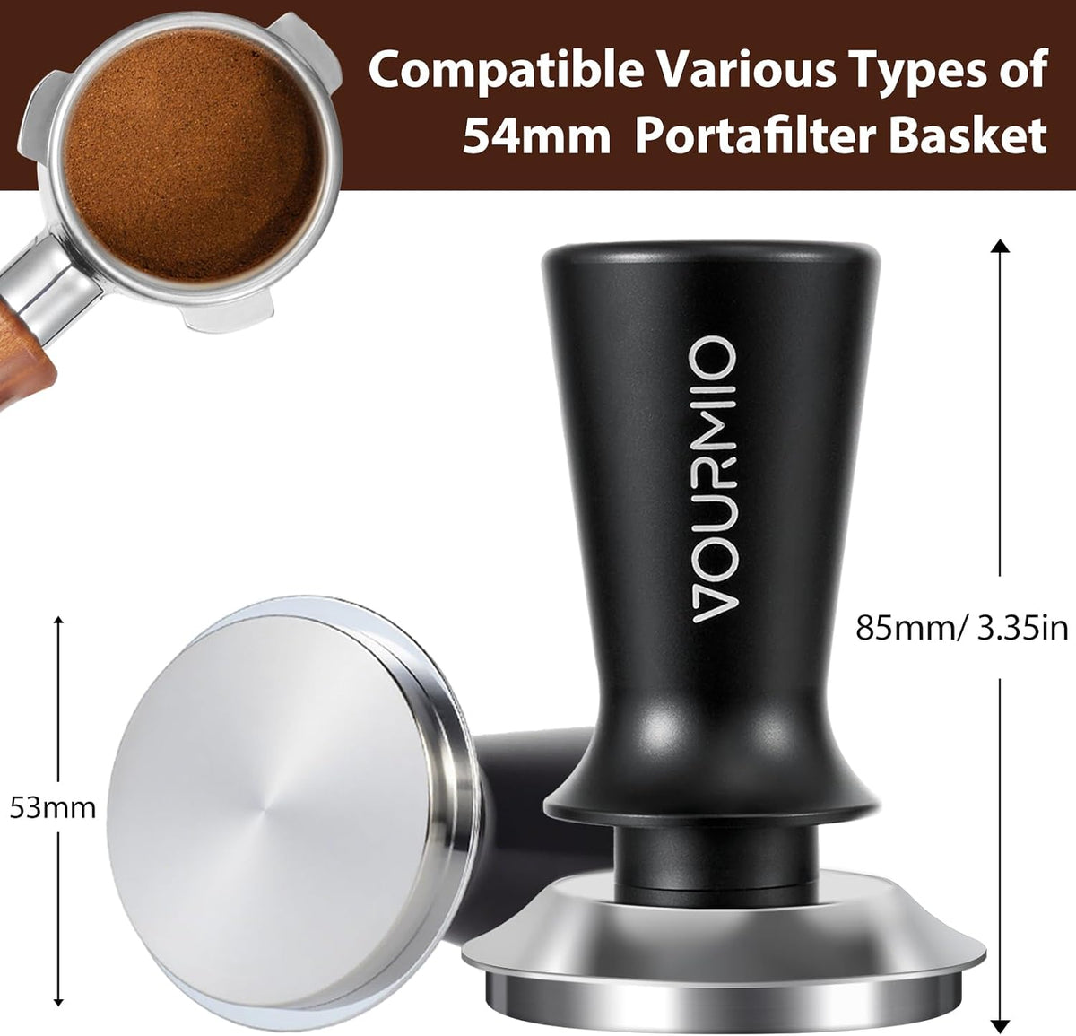54mm Espresso Tamper - Calibrated Coffee Tamper with Spring Loaded 30lb Pressure, Stainless Steel Tamper for Barista, Compatible with 53mm/54mm Breville Portafilter, Black