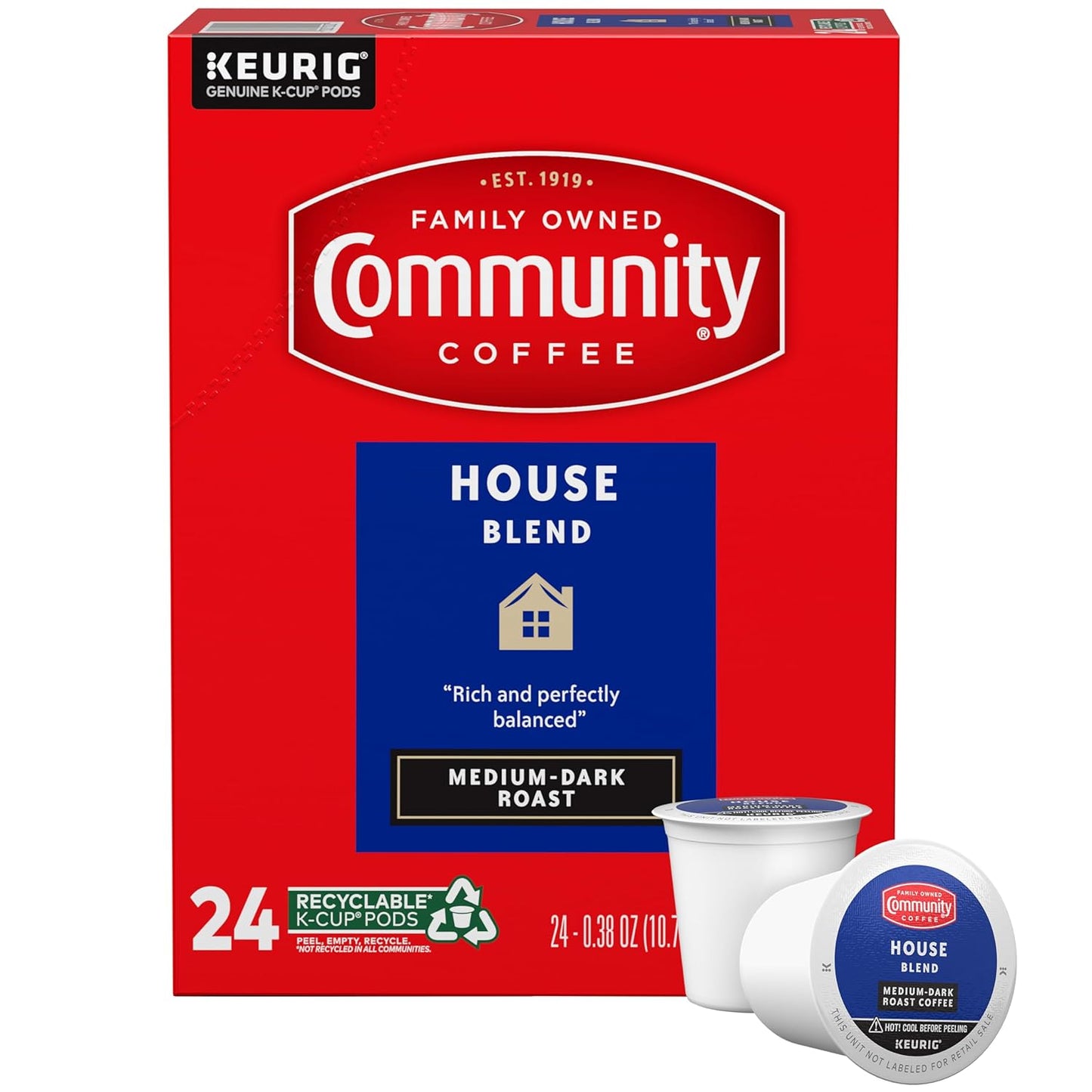 Community Coffee House Blend 24 Count Coffee Pods, Medium Dark Roast, Compatible with Keurig 2.0 K-C