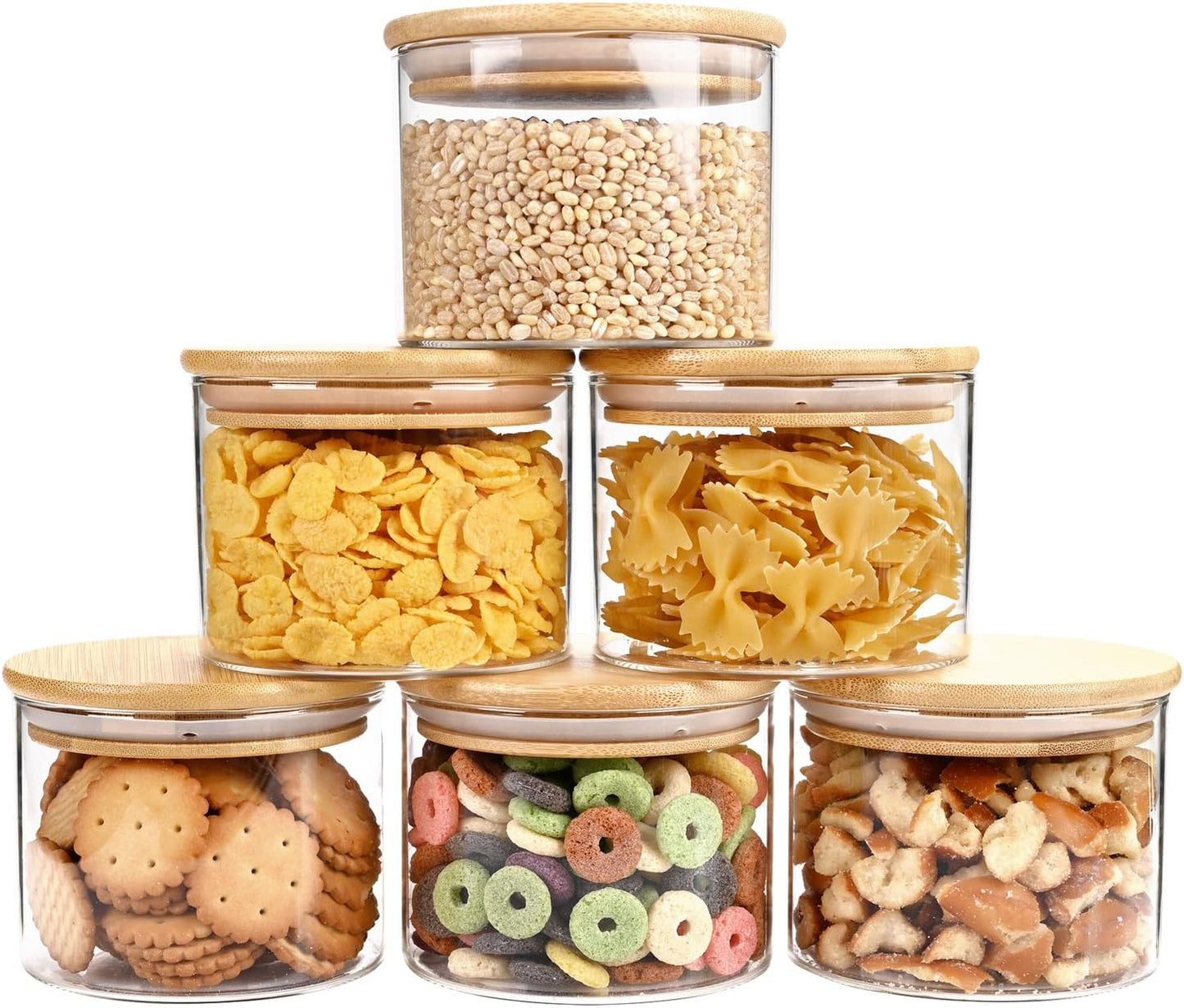 15oz Glass Food Storage Jars, Glass Jars with Bamboo Lids, Kitchen Storage Jars, Set of 6, Canisters