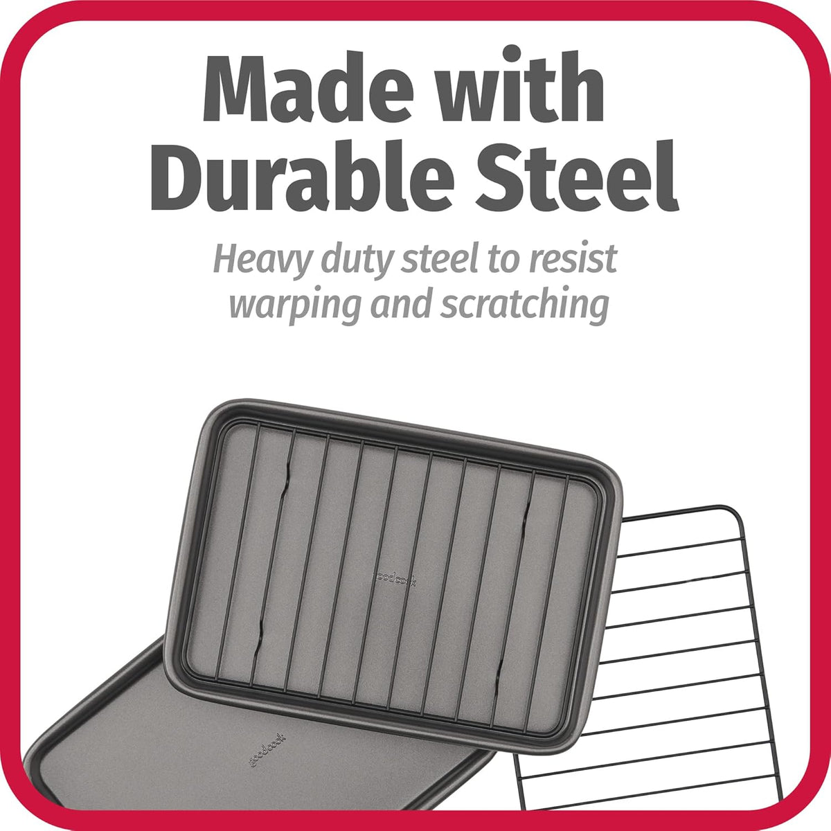 GoodCook Set of 2 Nonstick Steel 9" x 6" Toaster Oven Mini Baking Sheets with Racks, Gray
