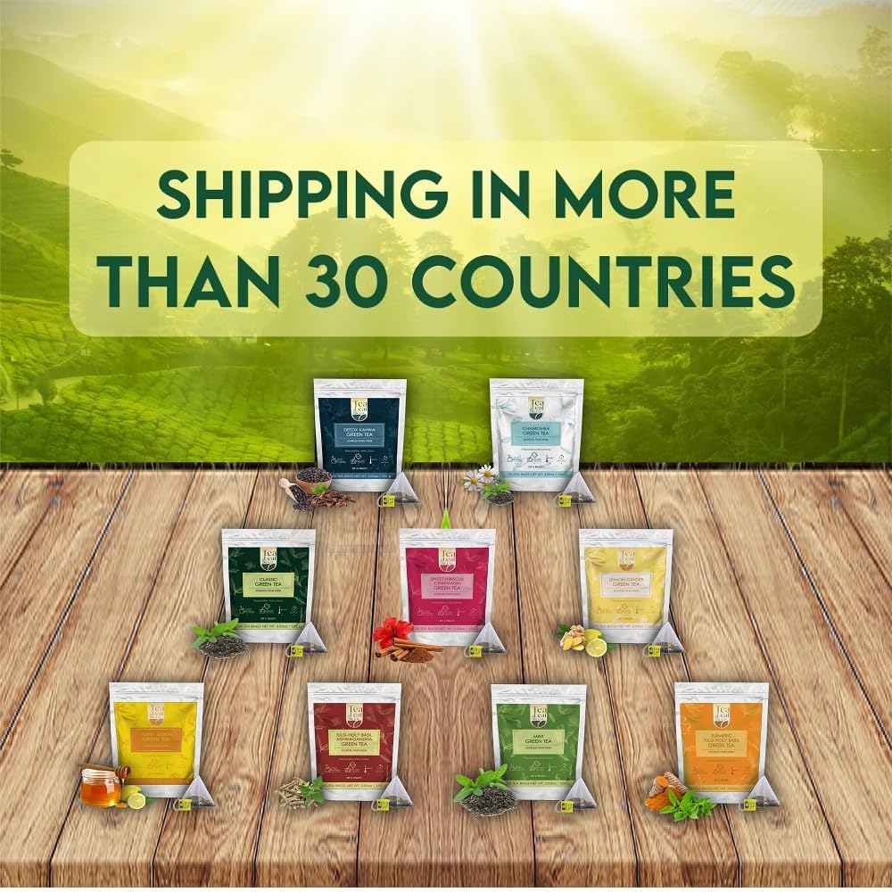 Tulsi Ashwagandha Green Tea 3.5oz, Natural Herbal Infusion, 50 Tea Bags