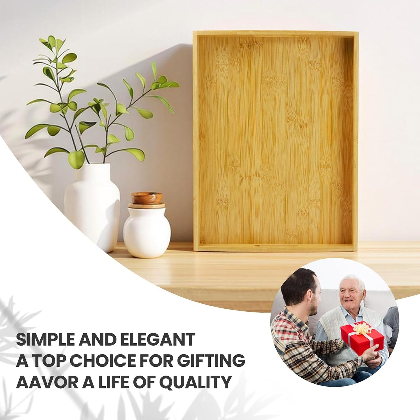 Bamboo Serving Tray Set of 2, Bamboo Trays with Handles | Decorative bamboo serving trays for serving, storage,kitchens, living rooms,bathrooms, outdoor dining 17" × 13" & 16" × 12"