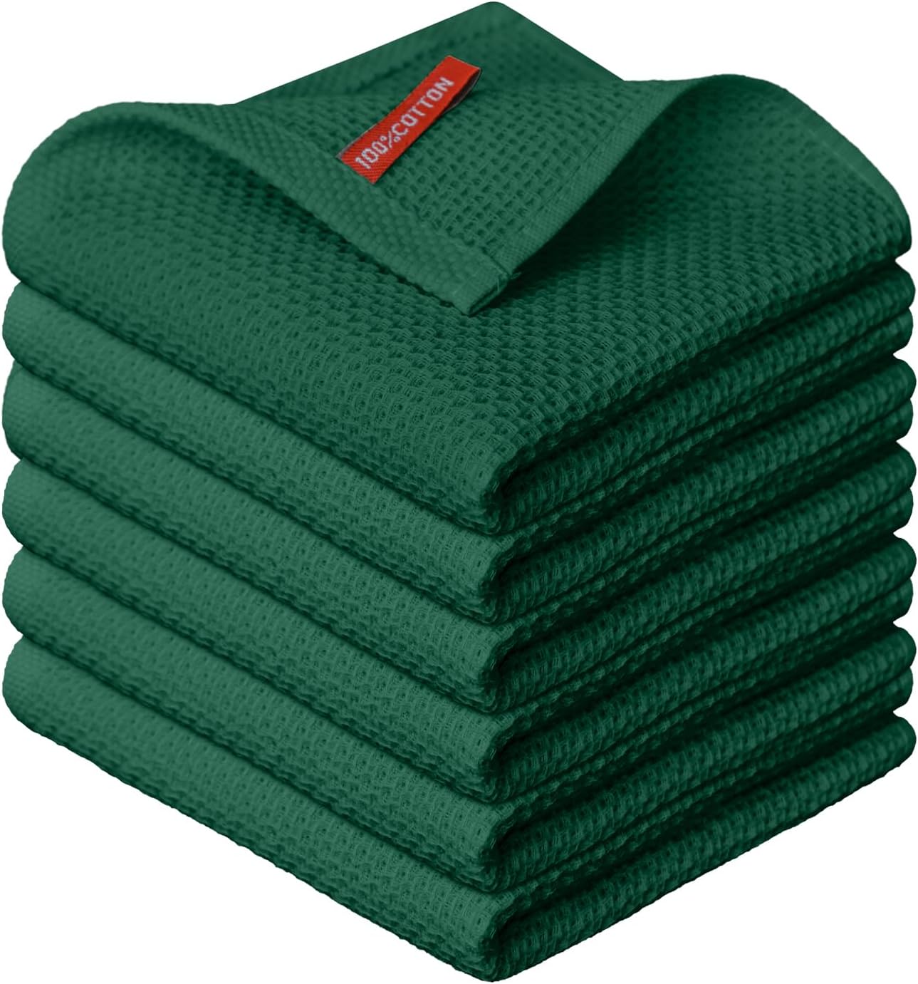 Artoid Mode 100% Cotton Dark Green Waffle Weave Kitchen Dish Cloths, 12x12 Inch Ultra Soft Absorbent