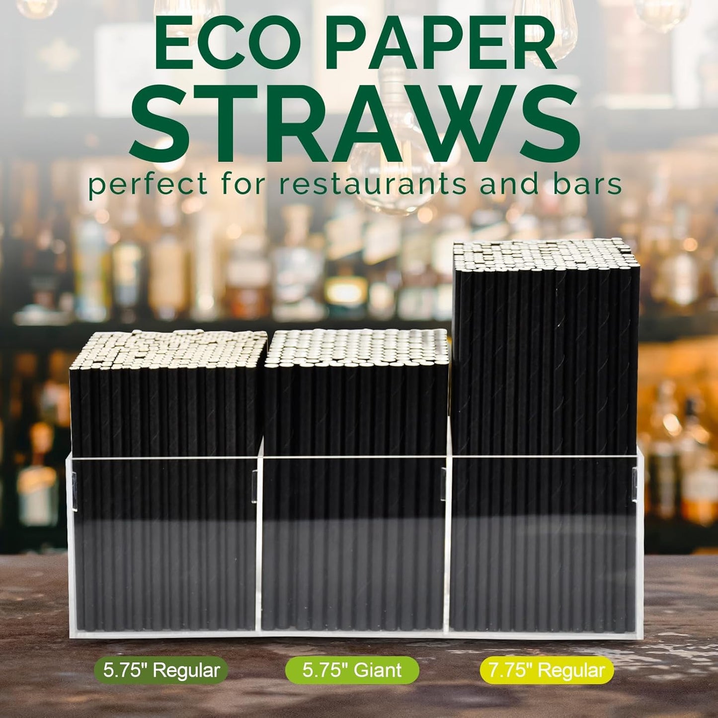 5.75 inch 8mm Wide Short Black Paper Drinking Straws Disposable for Lowball Glasses, Blended Cocktails, Margaritas, Bars,