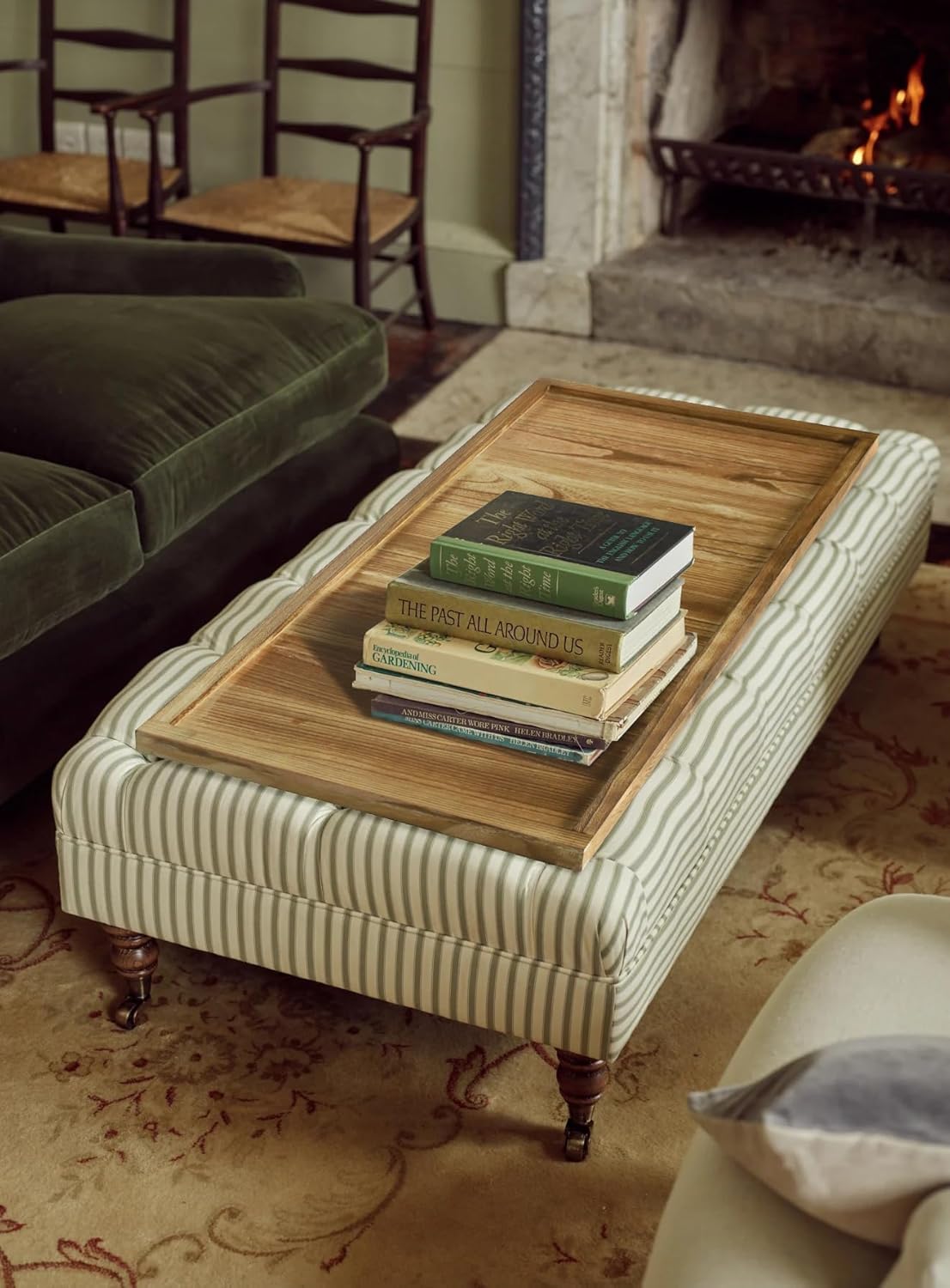 40"x20" Extra Large Long Rectangle Ottoman Table Tray - Rustic Wooden Nature Serving Tray for Farmhouse Decorative Oversized Coffee Table Trays Living Room Kitchen Counter Breakfast