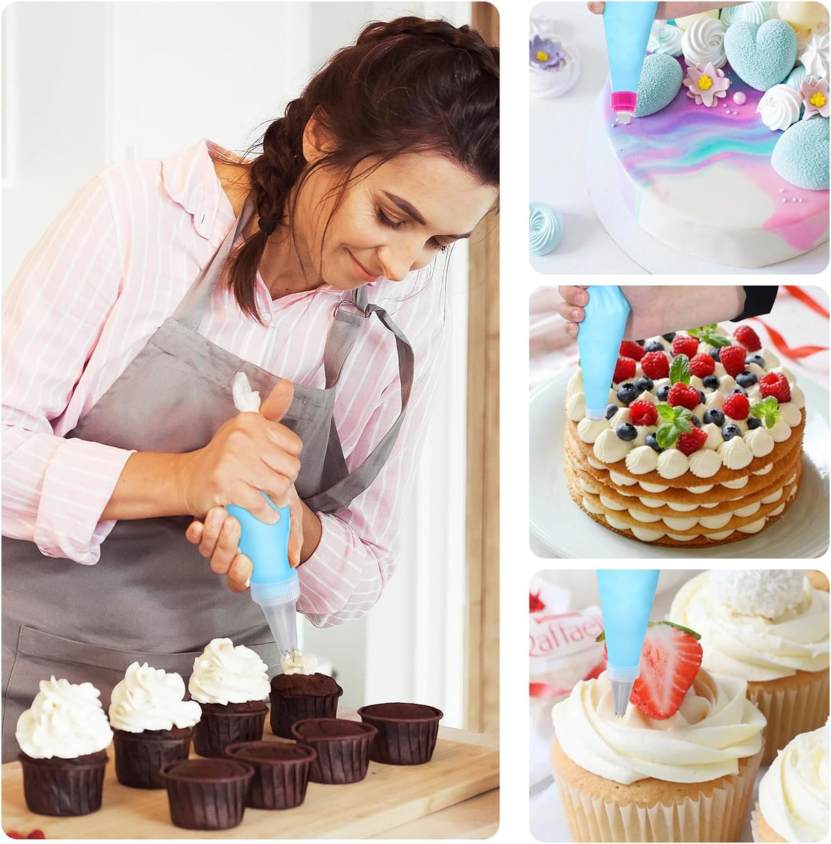 Uten Cake Decorating Supplies Kit 60pcs, with Turntable Cupcake Stands | Cake Baking Tools, including Cake Stand, Icing Piping Tips and Bags, Spatulas, Icing Scraper, Scissor, Couplers, Flower Nail
