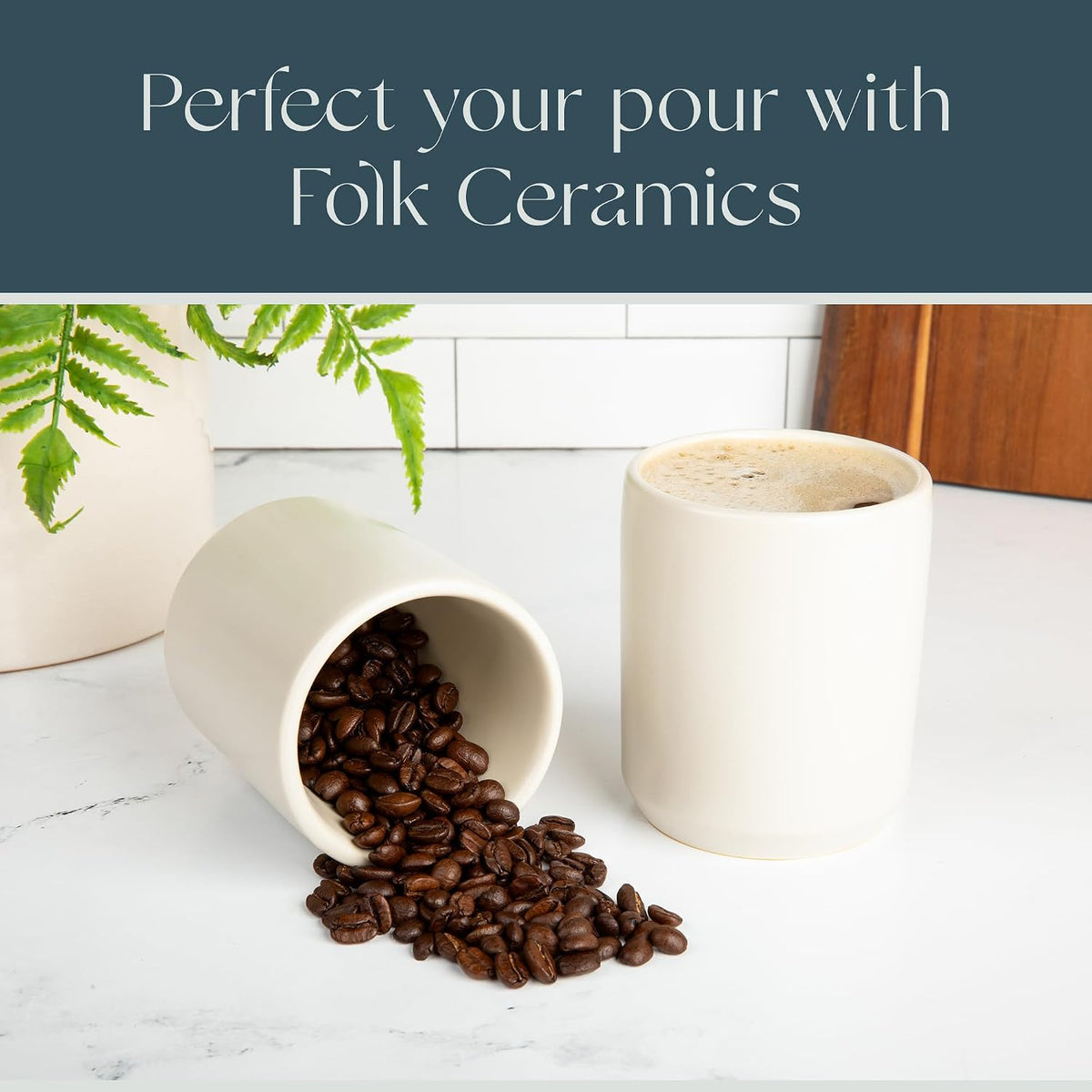 Folk Ceramics Dylan Cappuccino Cups, Fog Grey, Set of 2, 8oz | Double Walled Ceramic, Compact & Heat Insulated, For Cappuccino, Tea, Coffee & Latte