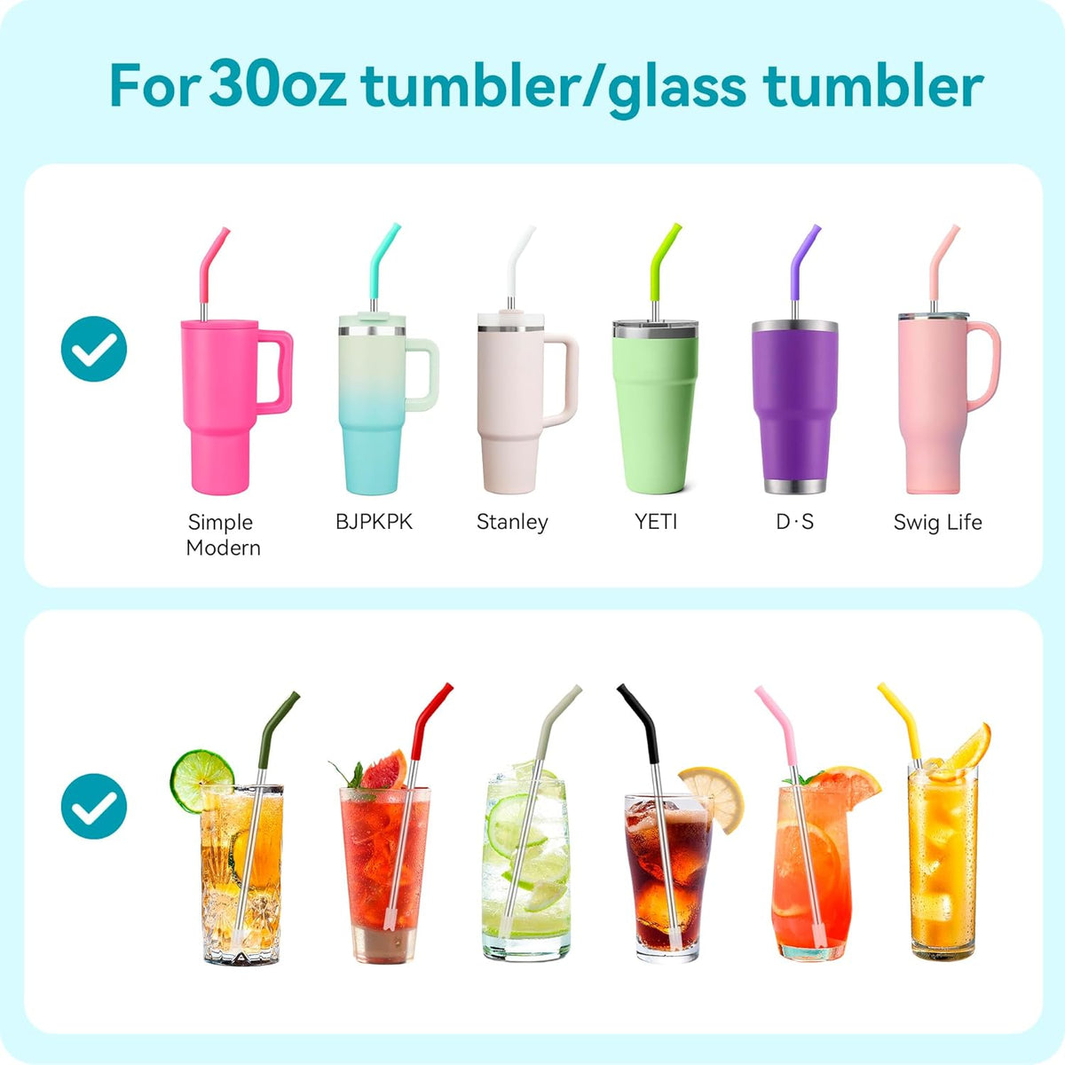 30oz Metal Straws for Stanley 30oz Cup, 4 PCS Stainless Steel Reusable Drinking Straw for YETI, STANLEY, US Acrylio, BJPKPK, Simple Modern and so on