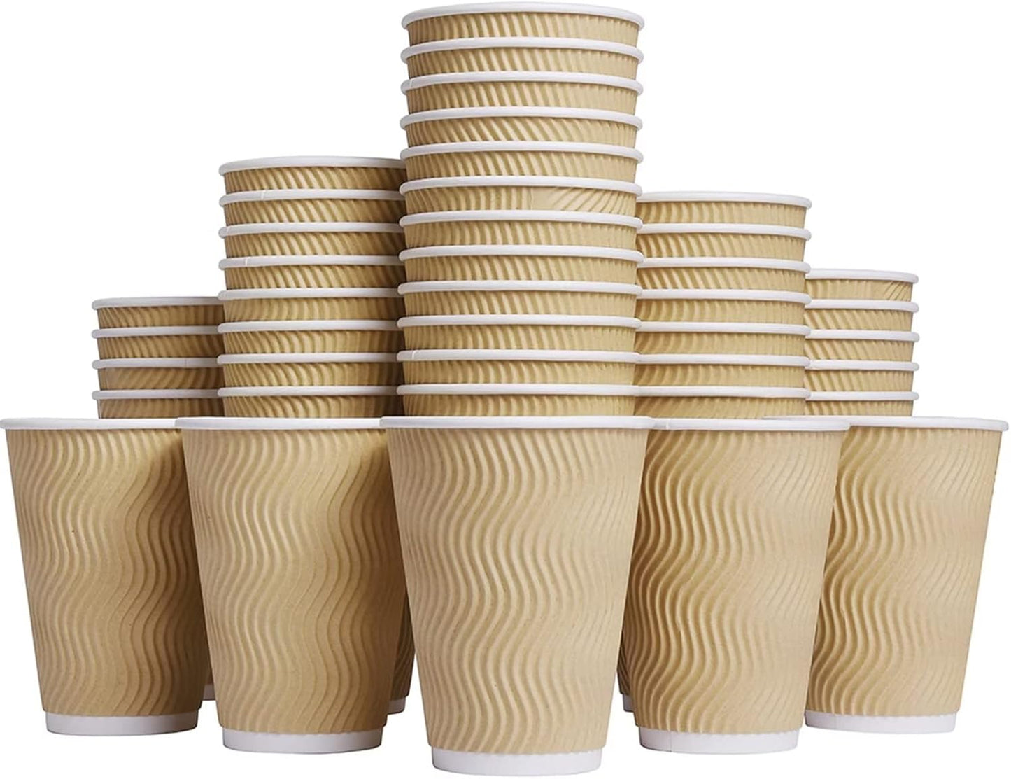 Hot Paper Cups_12 oz Disposable Insulated Corrugated Sleeve Ripple Wall Paper Cup 100 pcs,12oz Cups for Drink,Hot Coffee Cups (Brown)