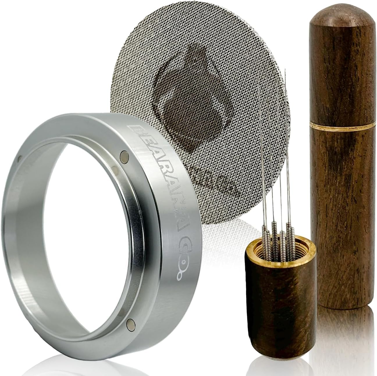 58mm Coffee Espresso Tools Accessories 3x Set┃Dosing Funnel Ring, WDT Needle Distributor, Stainless