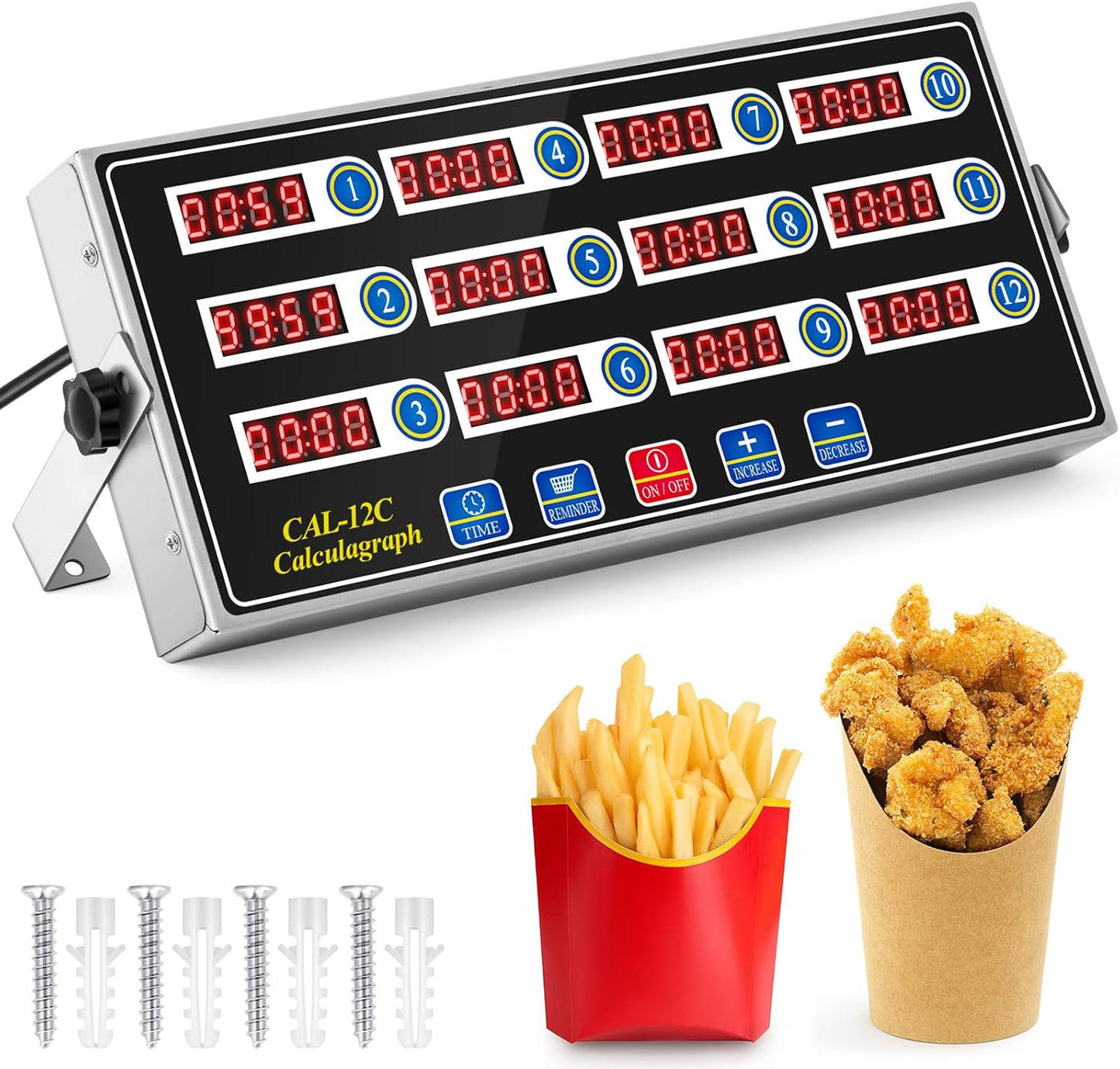 1 Pack 12-Channel Digital Kitchen Timer, Commercial Cooking Timer with Loud Alarm, Large LCD Display