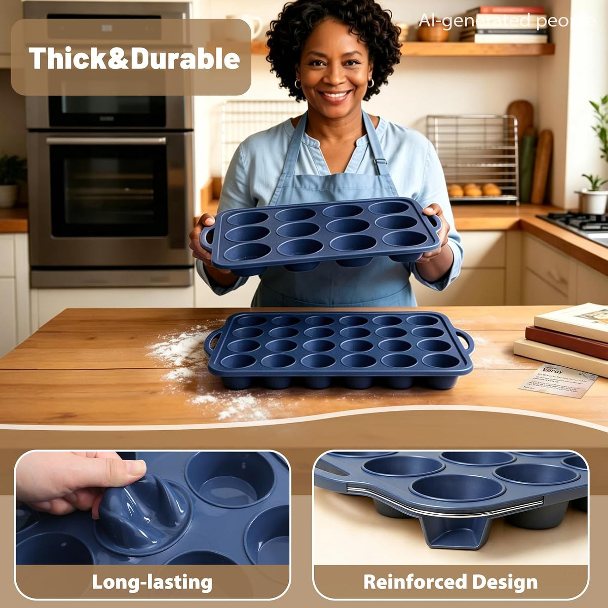 2 Pack Silicone Muffin Pan 12 & 24 with Frame Non Stick Cupcake Baking Tin