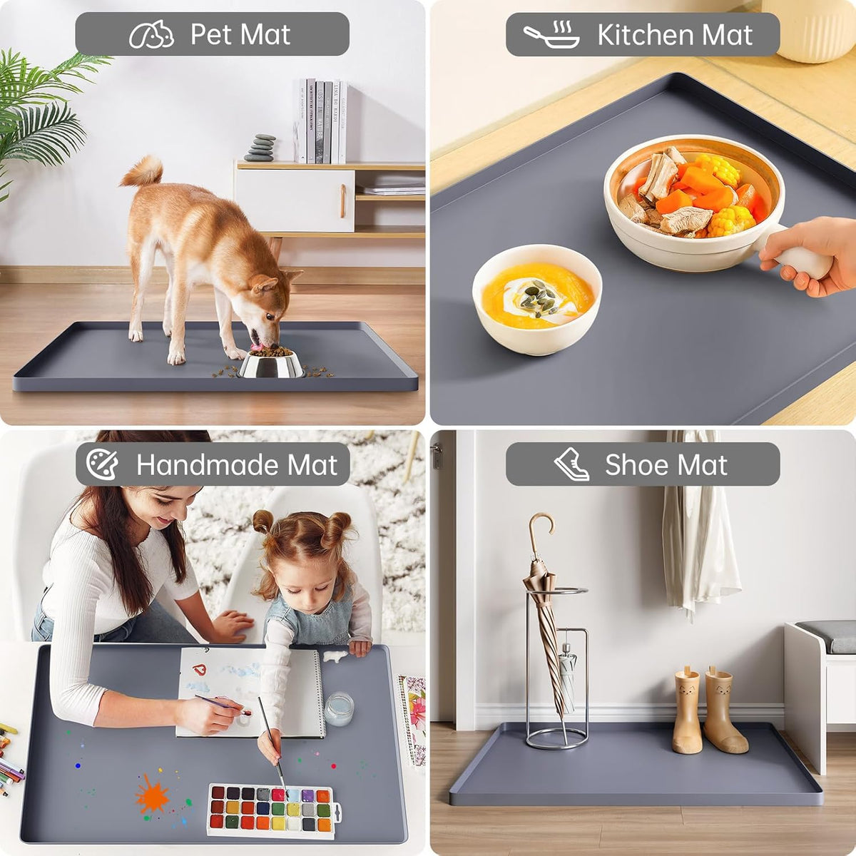 FLATO Waterproof Under Sink Mat 25" x 22" Shelf Liner for Kitchen and Bathroom, Cabinet Protector, Organizers and Storage, Flexible Silicone Drip Tray