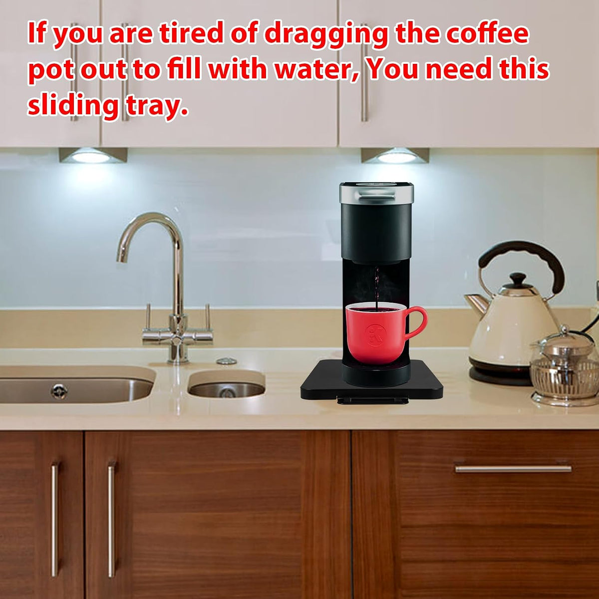 Coffee Maker Sliding Tray,Kitchen Caddy Sliding Tray for KitchenAid Stand Mixer Coffee Pot Slider Under Cabinet Appliance Toaster Blender Air Fryer Countertop Storage Moving Slider(9"W x 14.5"D)