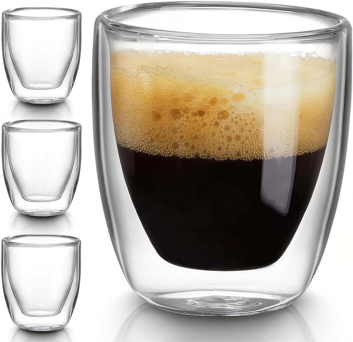 10oz Double Wall Espresso Cups Set of 4, Clear Expresso Shots Cup, Double Wall Insulated Espresso Mu