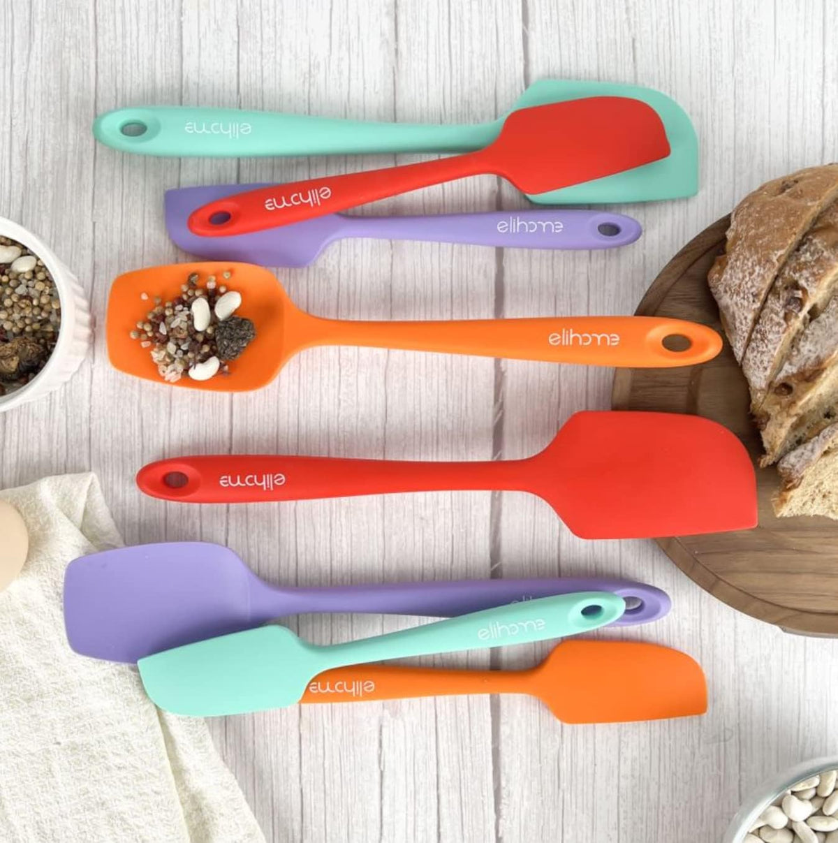 Elihome Chef Series 3 Piece Silicone Spatula Set - 600°F Heat Resistant Non Stick Rubber Kitchen Scraper Spatulas for Cooking, Baking, and Mixing – BPA Free and LFGB Certified Silicone, Green Color