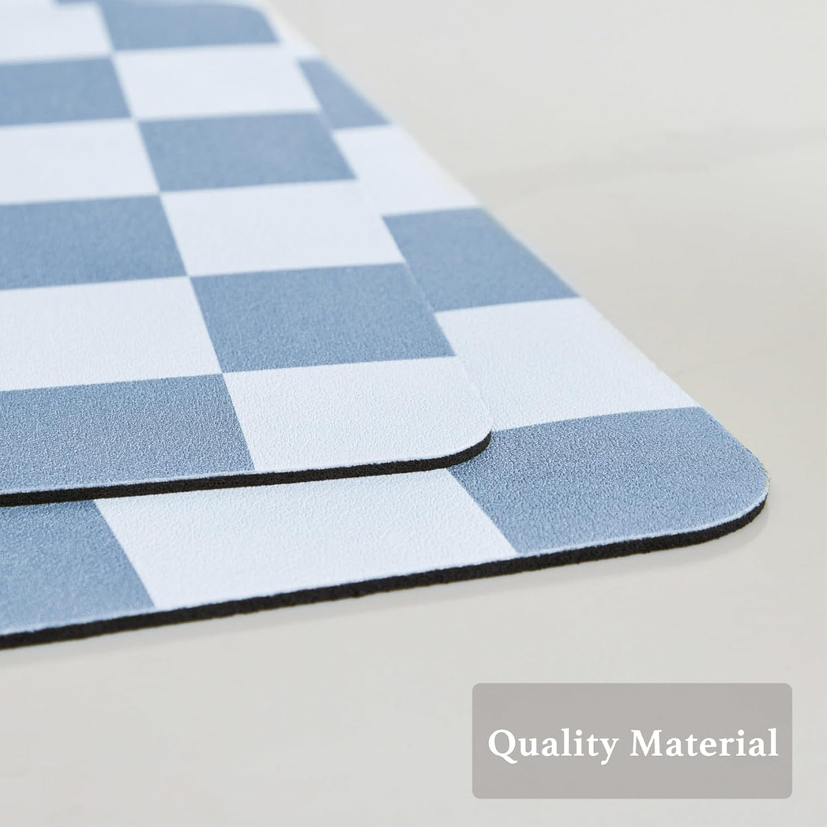 Checkered Dish Drying Mat for Kitchen Counter, Coffee Bar, Coffee Station Accessories, Retro Cute Aesthetic Modern Absorbent Drainer Mat Kitchen Drying Mat Easy Clean, Blue 16" x 24"