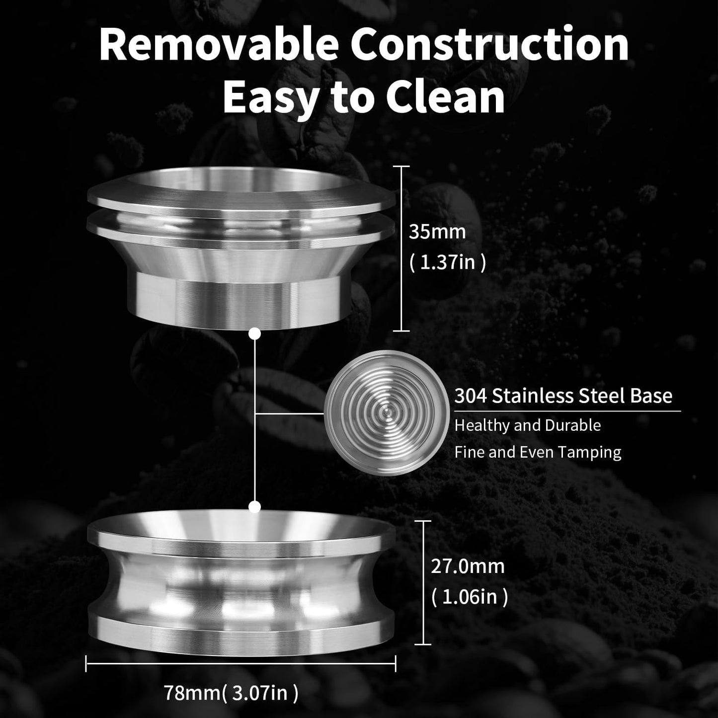 4-6-Cup Moka Pot Tamper, 304 SS Dosing Funnel & Distributor, Silver | Suitable for Moka pots with a diameter of 2.76-2.83 Inches