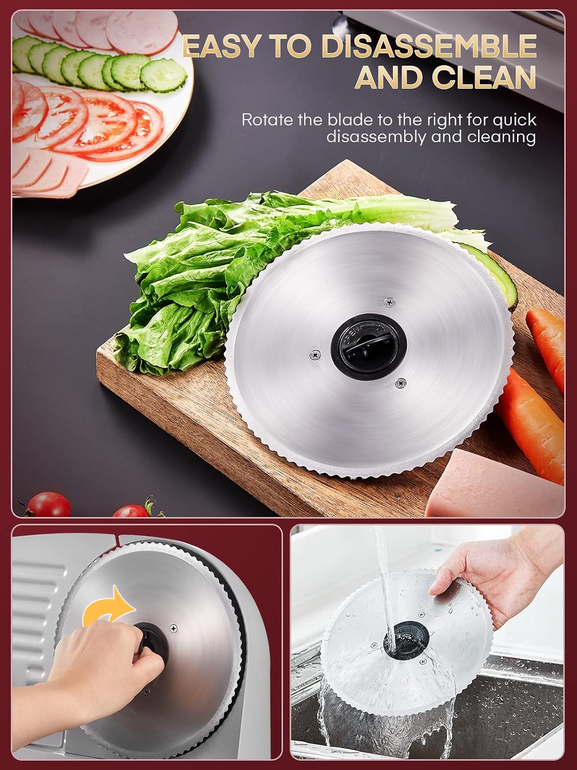 FOHERE 200W Meat Slicer 7.5" Serrated+Smooth Blades & Adjustable Thickness