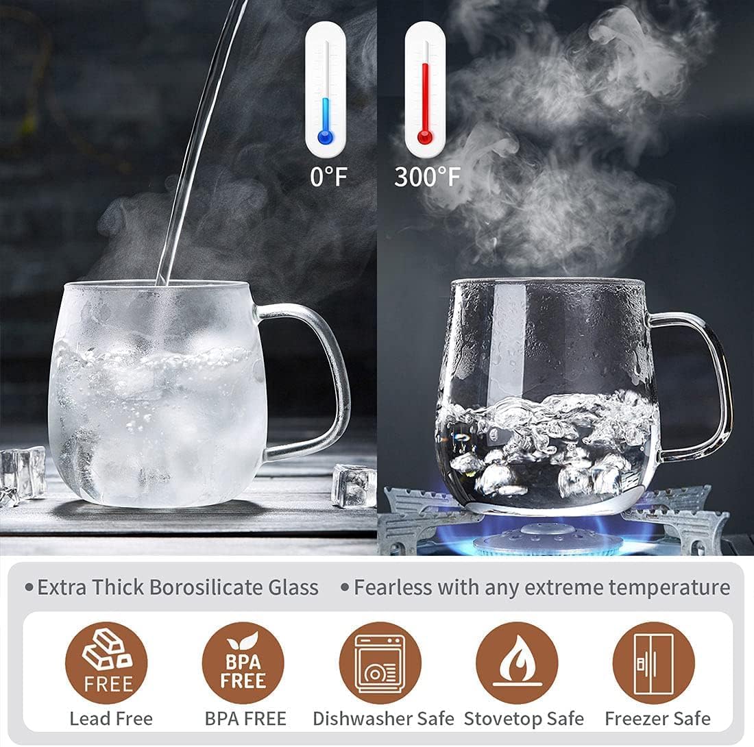 Glass Teacups 4 Pack Glass Tea Cup with Infuser and Lid, 17.6oz/520ml Large Borosilicate Teacup,Tea Clear Mug Cup for Loose