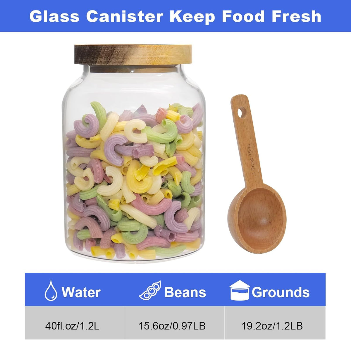 Glass Coffee Canister Glass Food Storage Jars With Airtight Lids Borosilicate Glass Coffee Canister Container for Coffee Beans & Grounds Tea Sugar Spices Kitchen (1200ml/40oz -1 pack-with spoon)