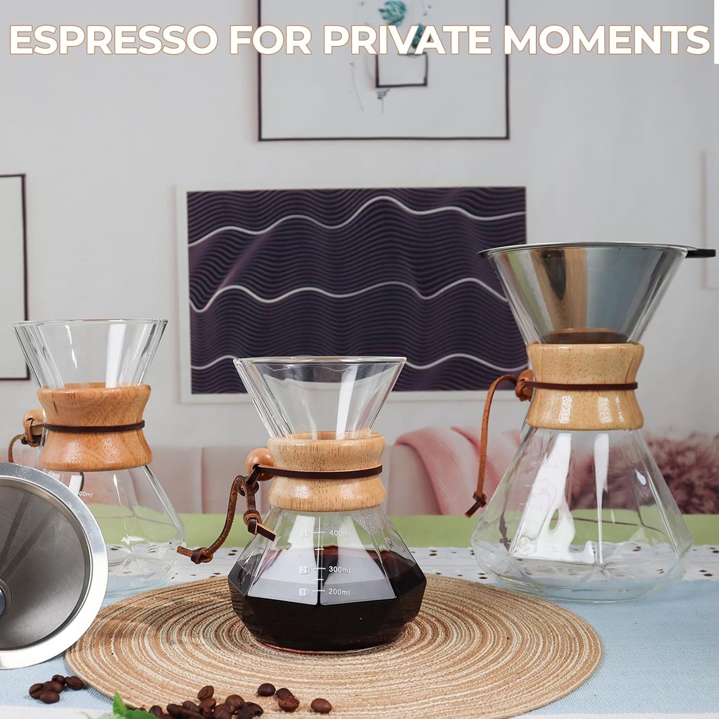 Pour Over Coffee Maker 1000ml/34oz with 304 Stainless Steel Filter