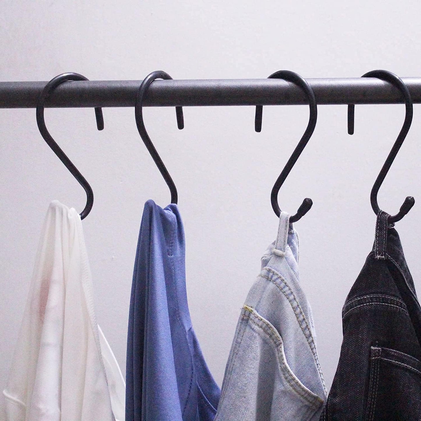 4 Pack Large S Hooks for Hanging Heavy Duty, 6 inch Non Slip Vinyl Coated Metal Closet S Hooks for Hanging Kitchen Utensil Pot Pan Cups Clothes Jeans Towels Hats Bags Plants (Black)