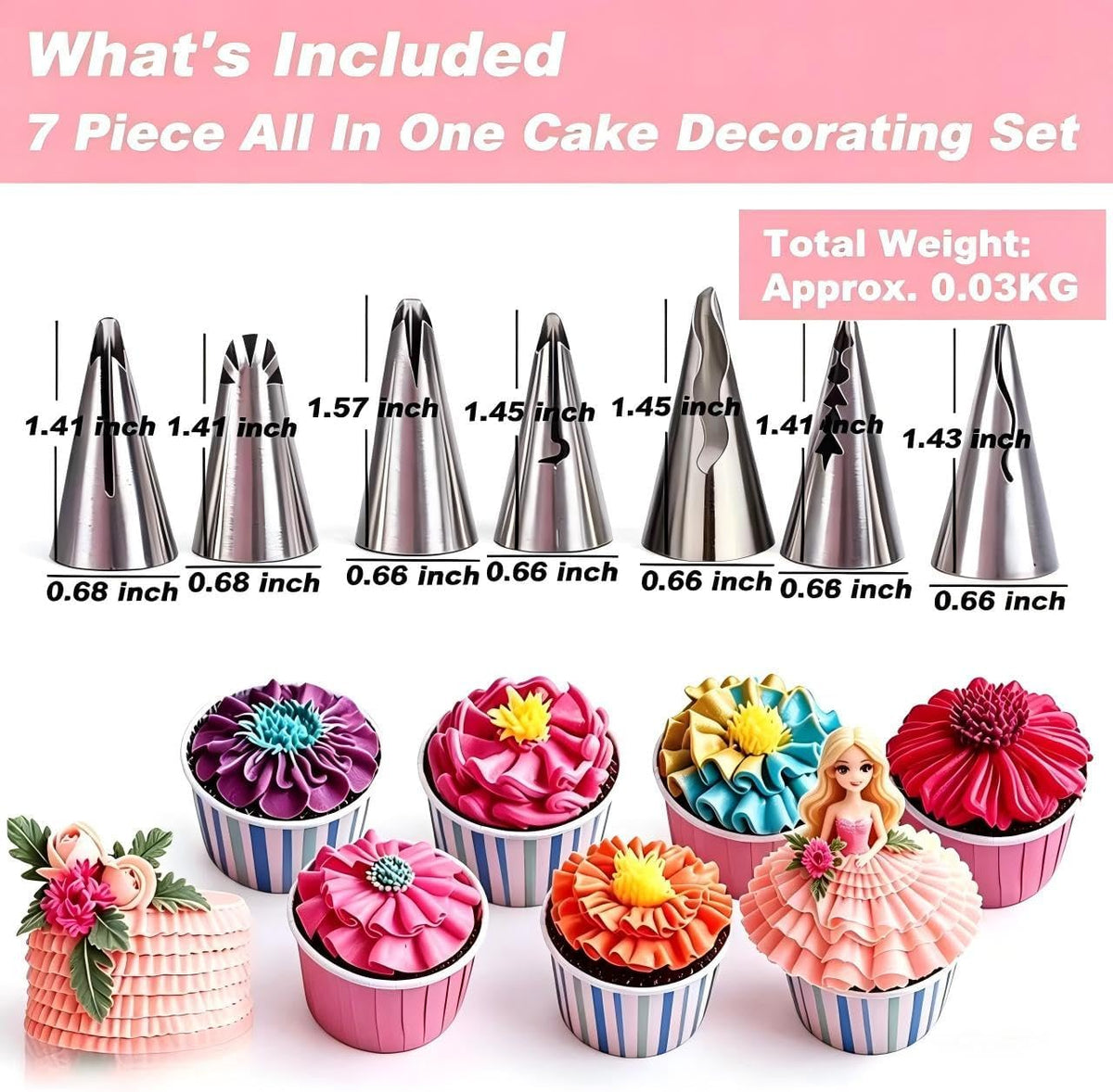 10Pcs Pleated Skirt Ruffle Piping Tips, 304 Stainless Steel Vintage Nozzles with Coupler, Cleaning Brush & Reusable Silicone Piping Bags for Cupcakes, Cookies & Pastry