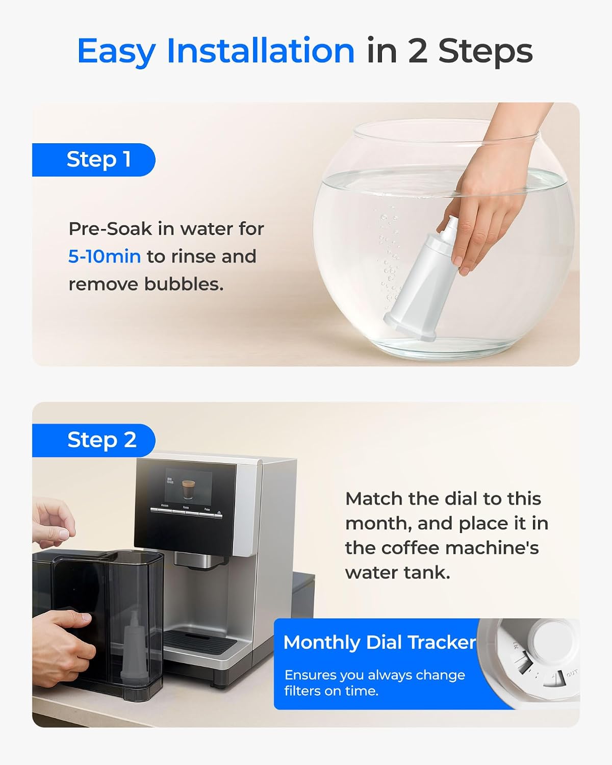 Waterdrop BES008 Filter Replacement for Breville® Water Filter, 4 Pack | Compatible with Breville® Oracle® Jet BES985, Barista Touch Impress BES881, Barista Touch BES880, TÜV SÜD Certified, 4 Pack